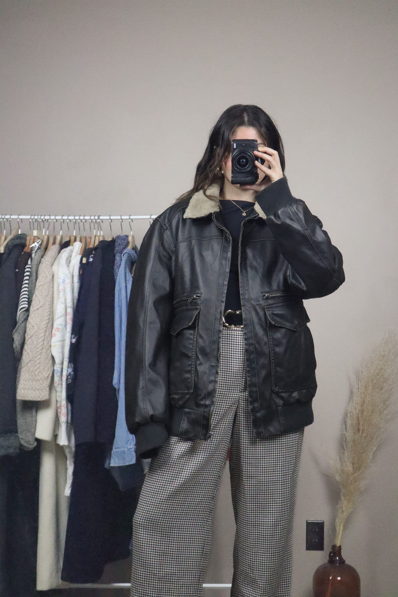 Vintage x Faux Leather Sherpa Lined Jacket (L)