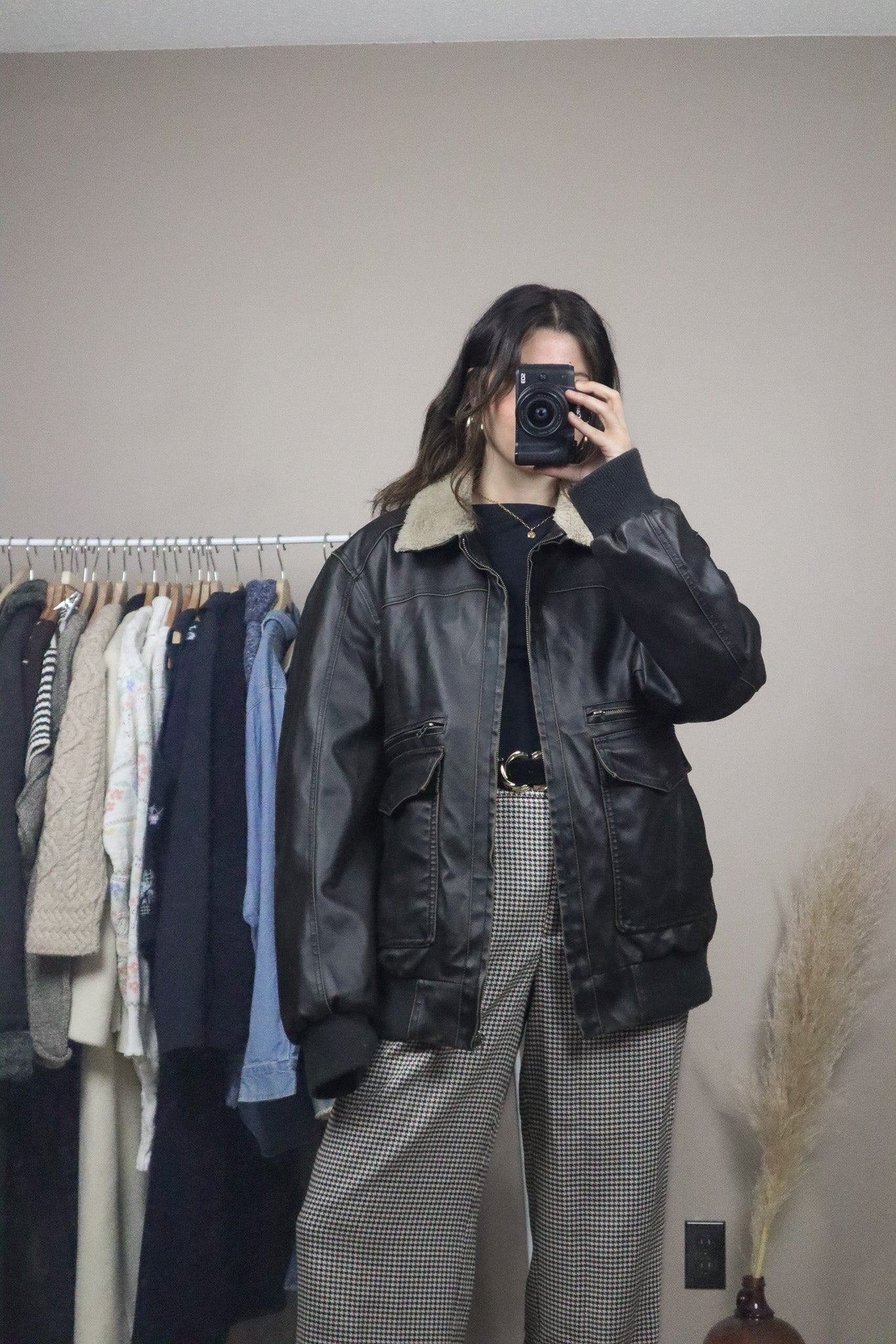Vintage x Faux Leather Sherpa Lined Jacket (L)