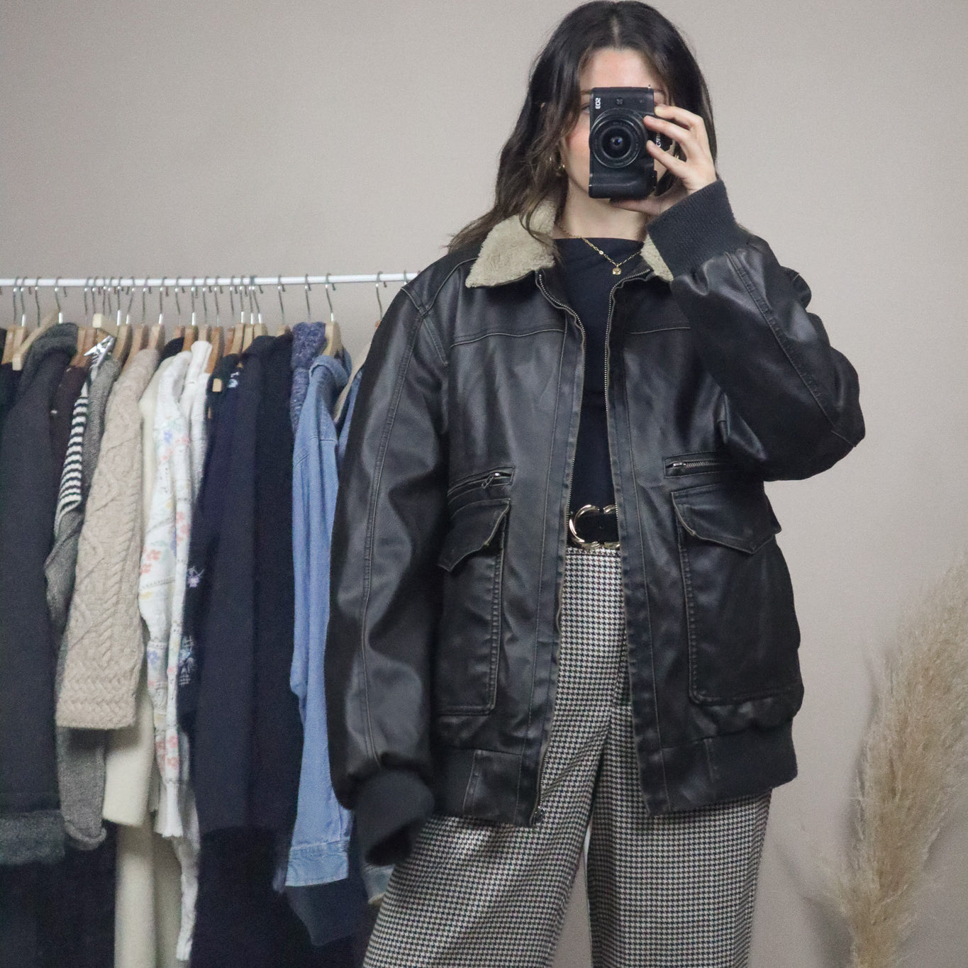 Vintage x Faux Leather Sherpa Lined Jacket (L)