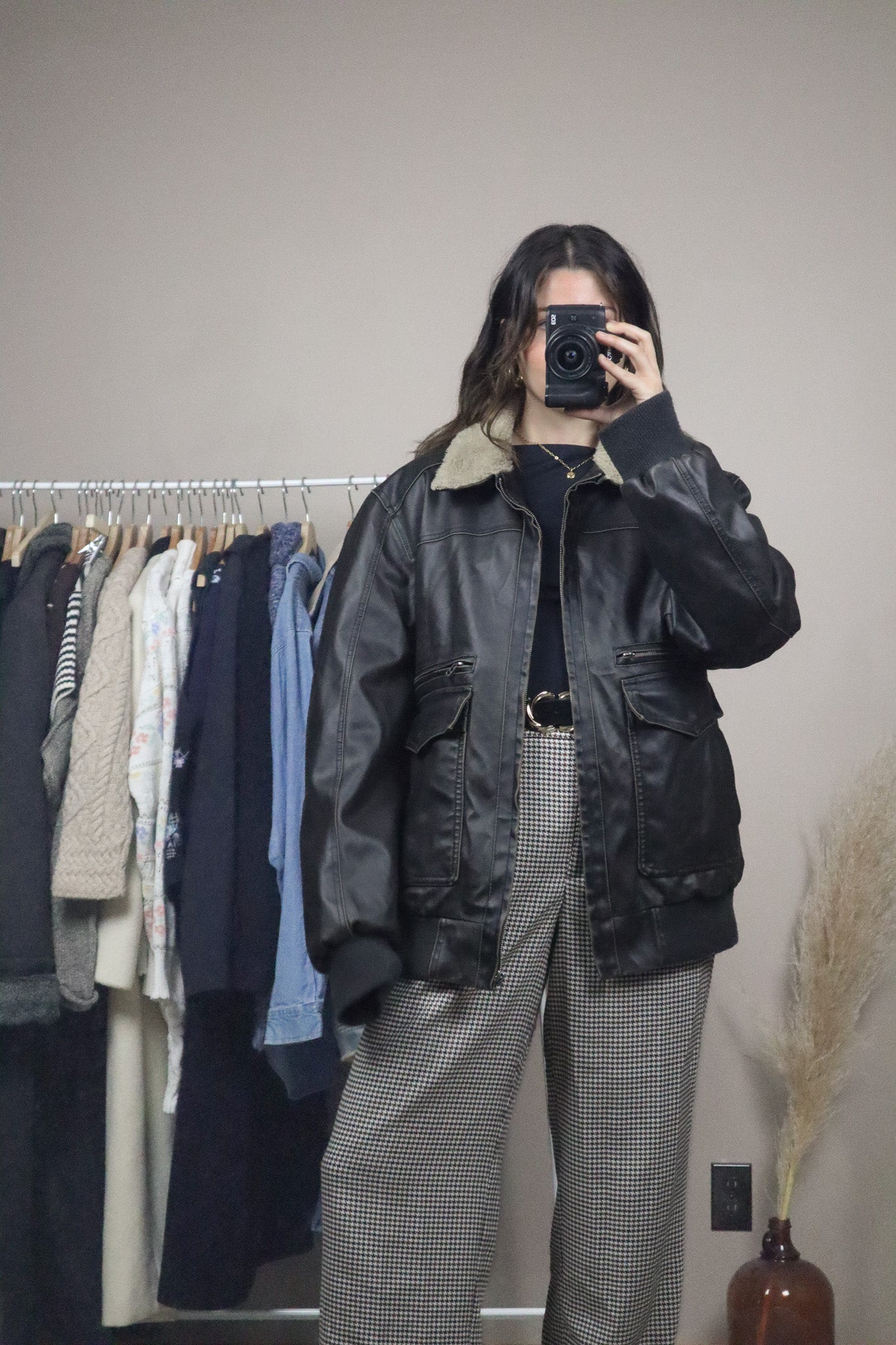 Vintage x Faux Leather Sherpa Lined Jacket (L)