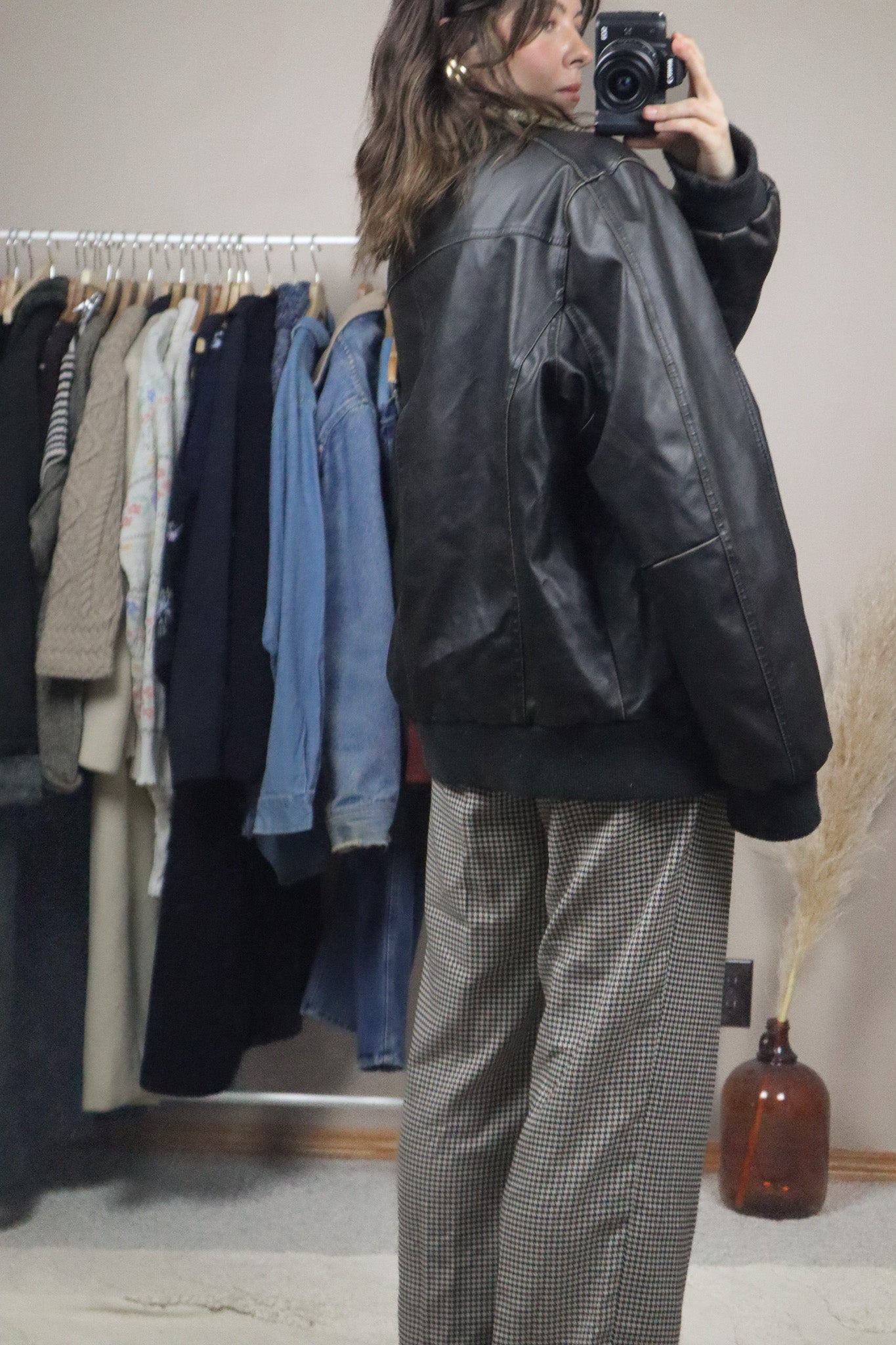 Vintage x Faux Leather Sherpa Lined Jacket (L)