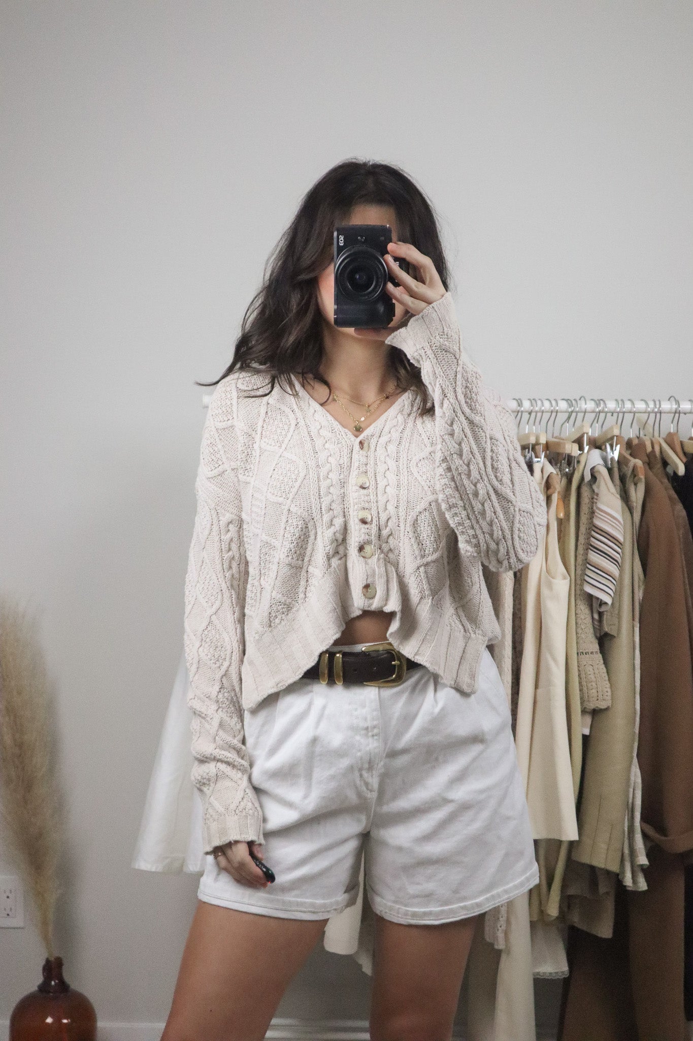 Vintage x Cropped Cable Knit Sweater (S/M)