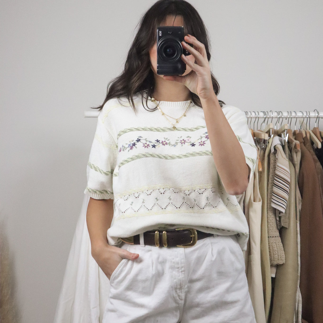 Vintage x Cotton Embroidered/Beaded Short-Sleeve Knit (M/L)