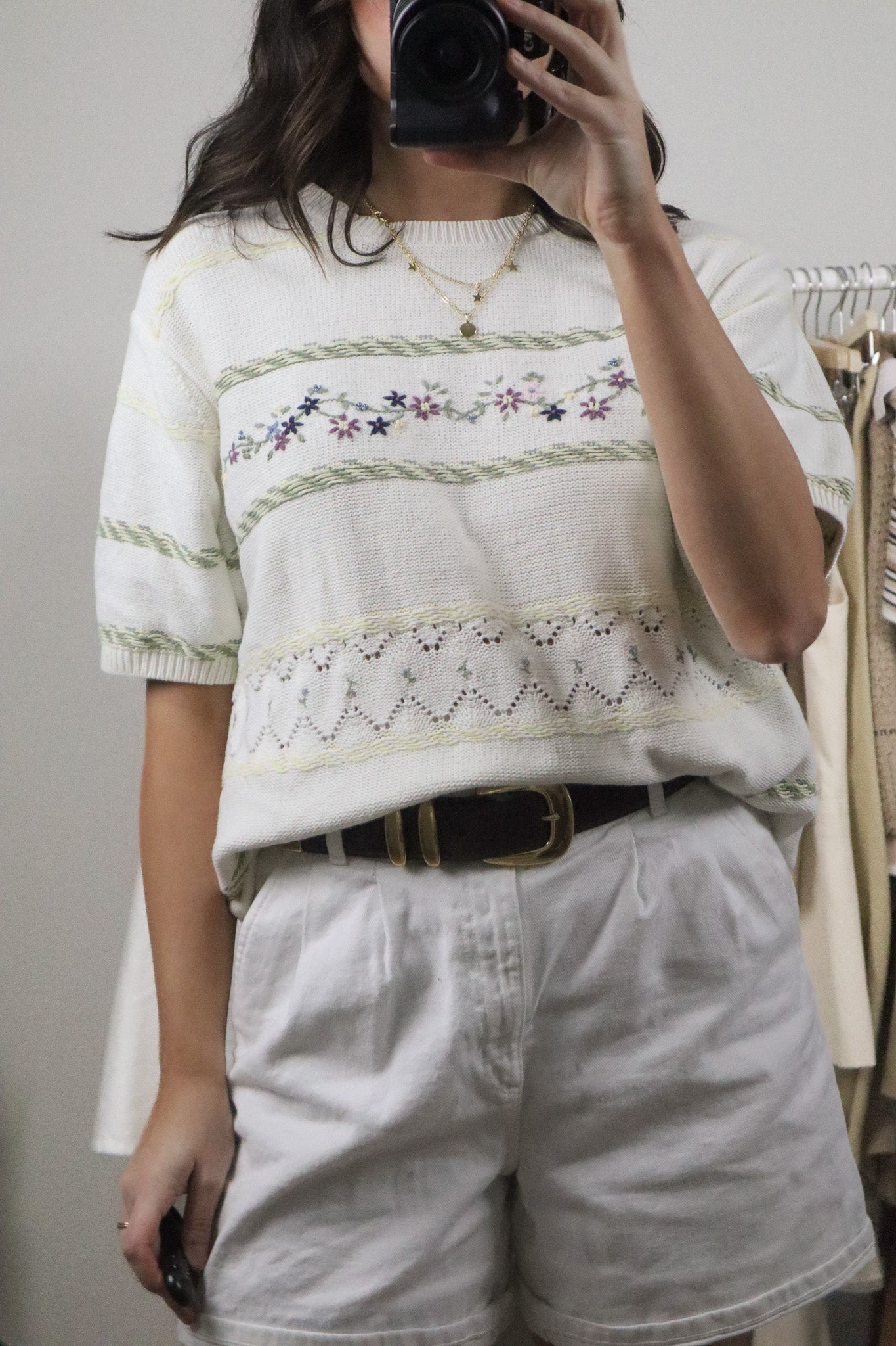Vintage x Cotton Embroidered/Beaded Short-Sleeve Knit (M/L)