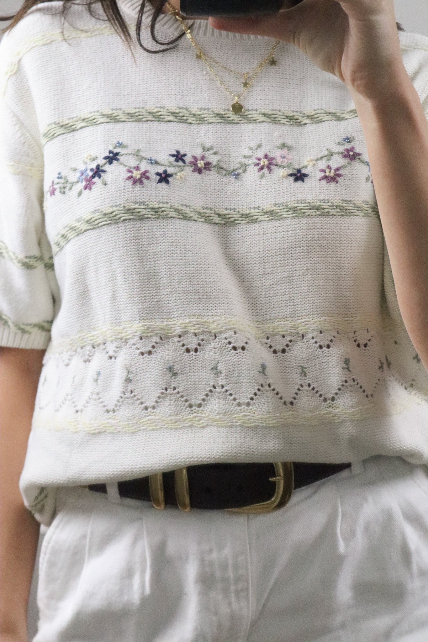 Vintage x Cotton Embroidered/Beaded Short-Sleeve Knit (M/L)