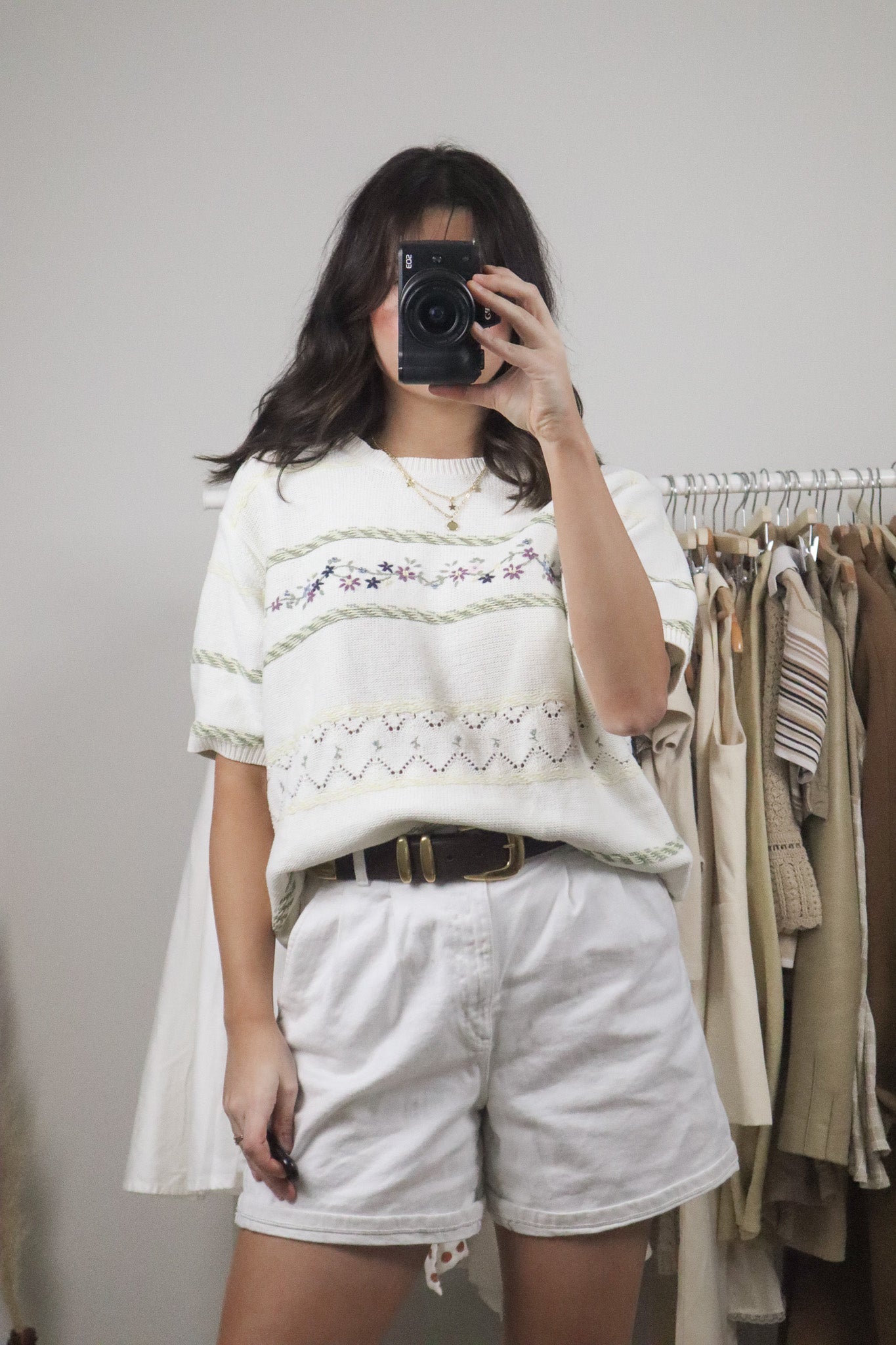 Vintage x Cotton Embroidered/Beaded Short-Sleeve Knit (M/L)