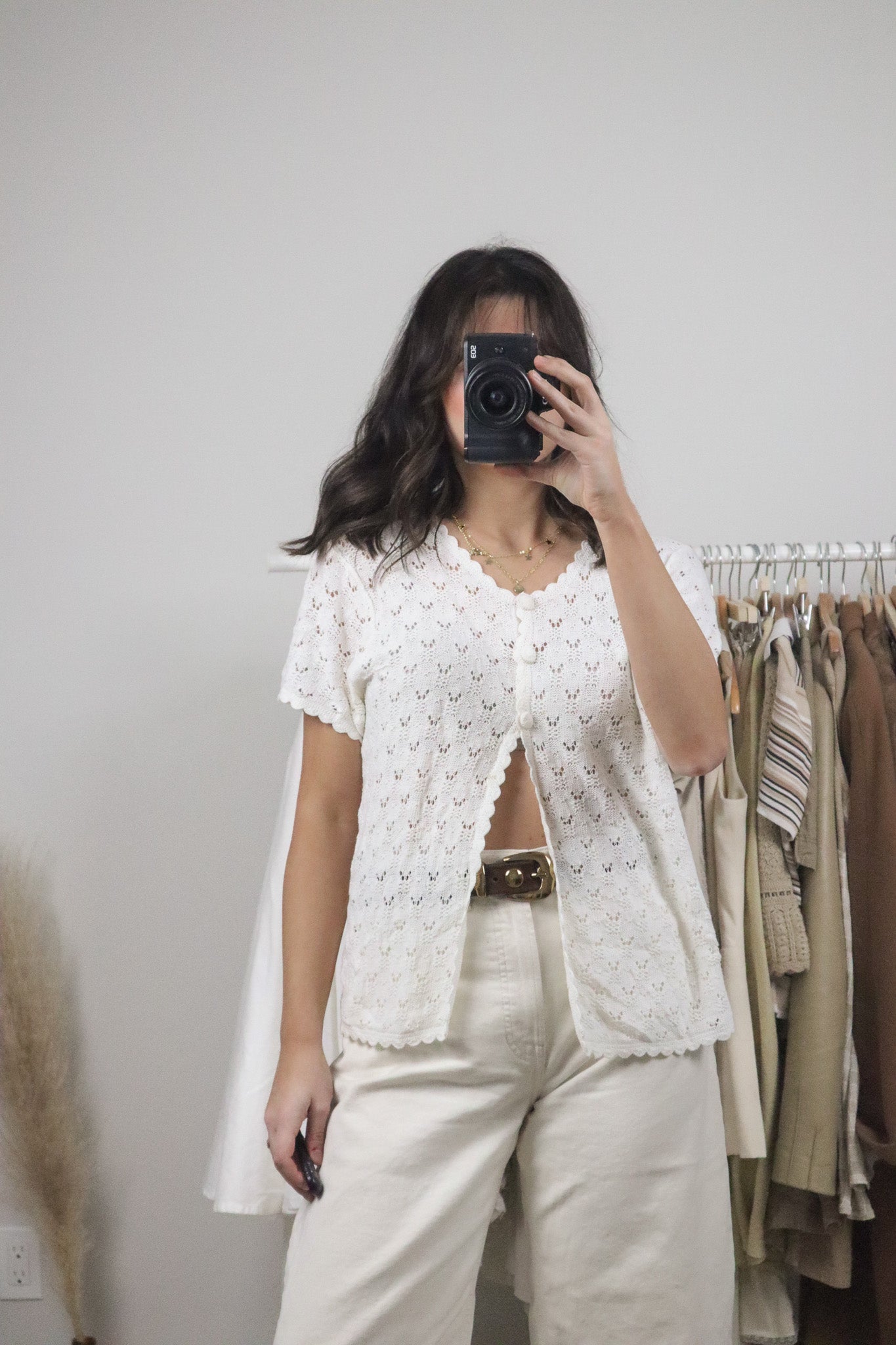 Vintage x April Cornell x Knit Short-Sleeve Cardigan (L)