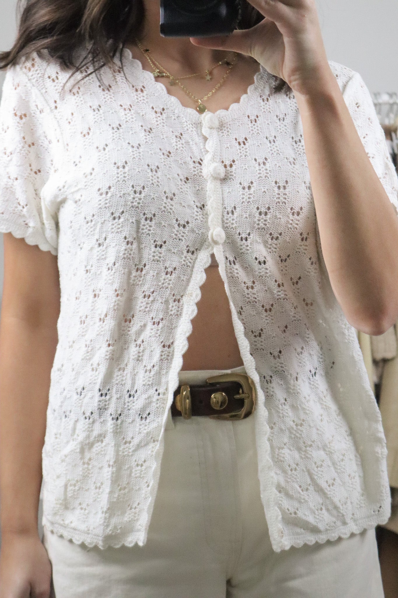 Vintage x April Cornell x Knit Short-Sleeve Cardigan (L)