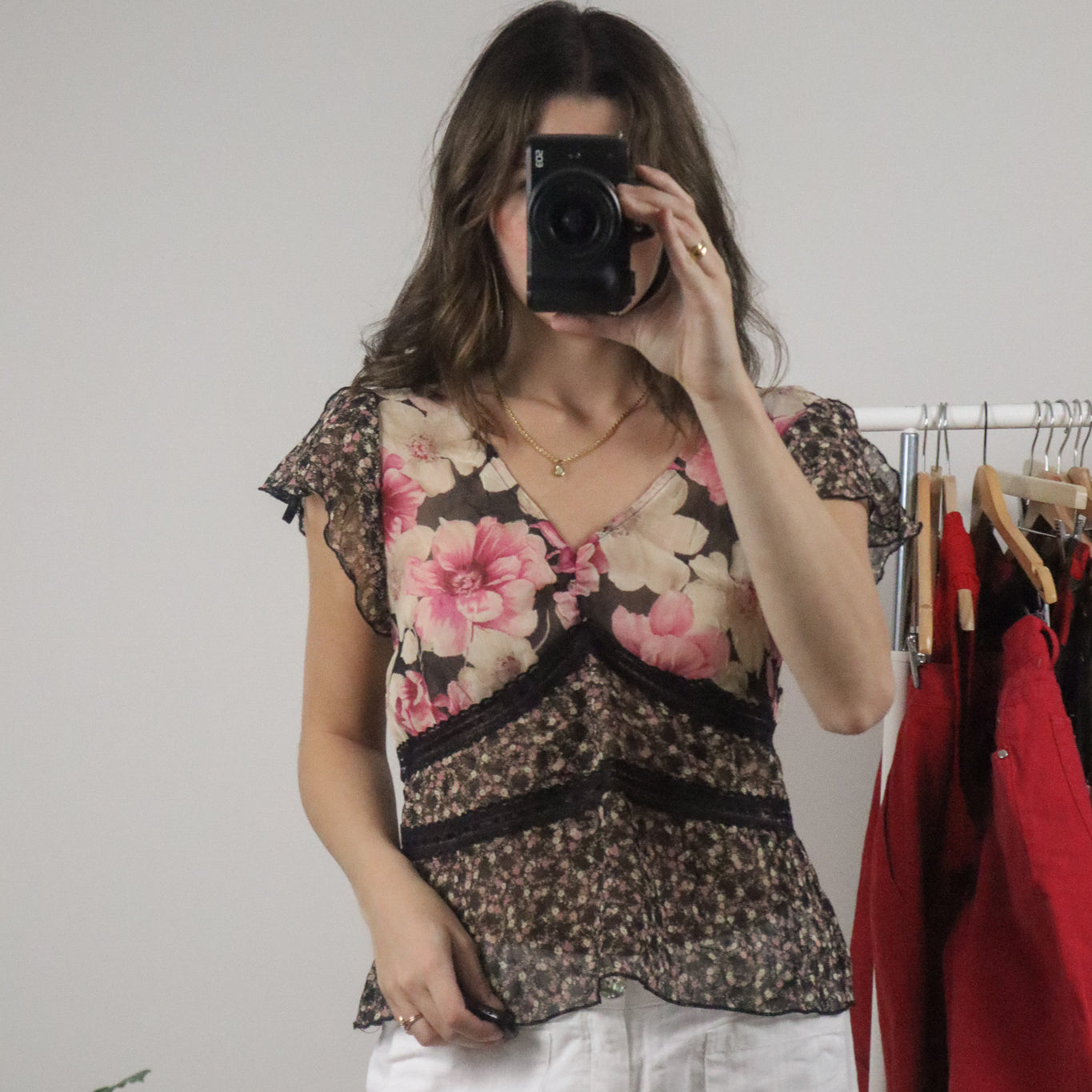 Made in USA x Vintage x Multi-pattered Lace Top (L)