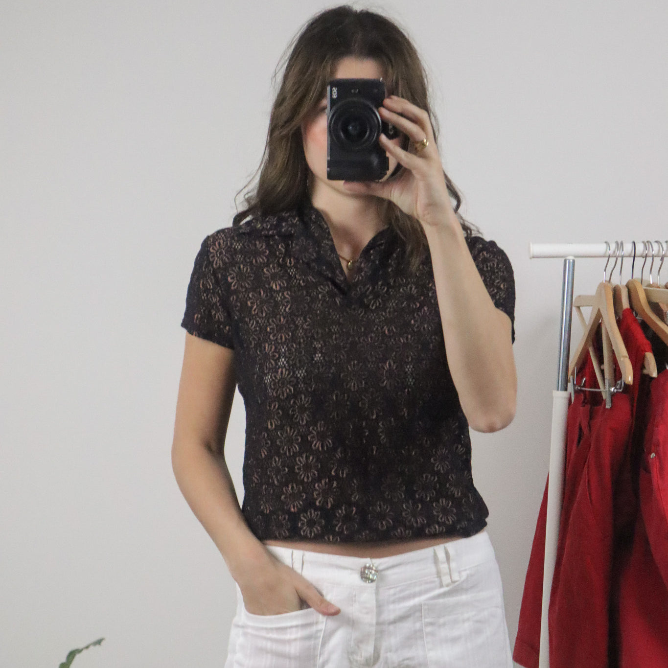 Vintage x Lace Flower Collared Top (M)