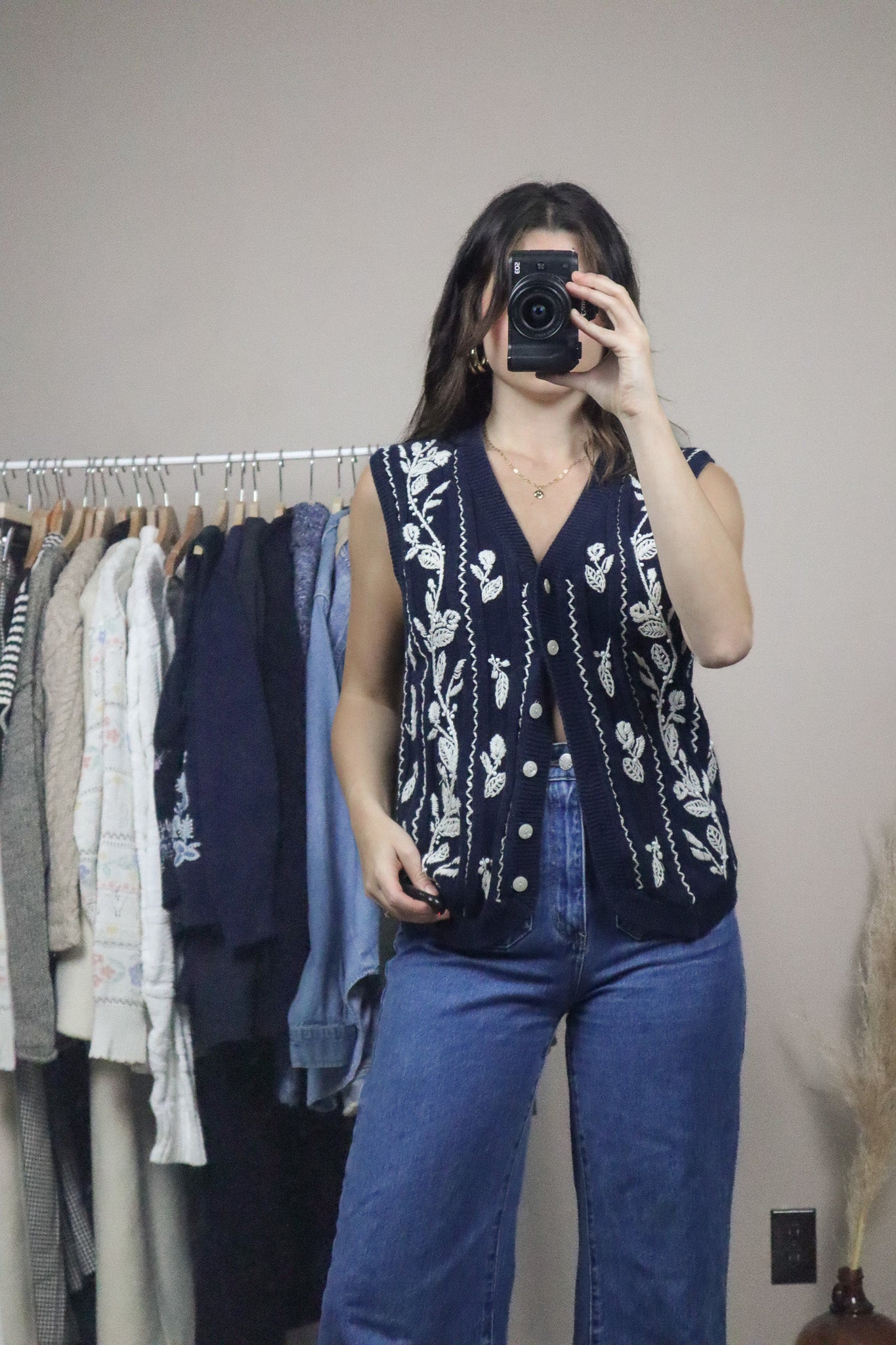 Vintage x Embroidered Knit Beaded Vest (S/M)