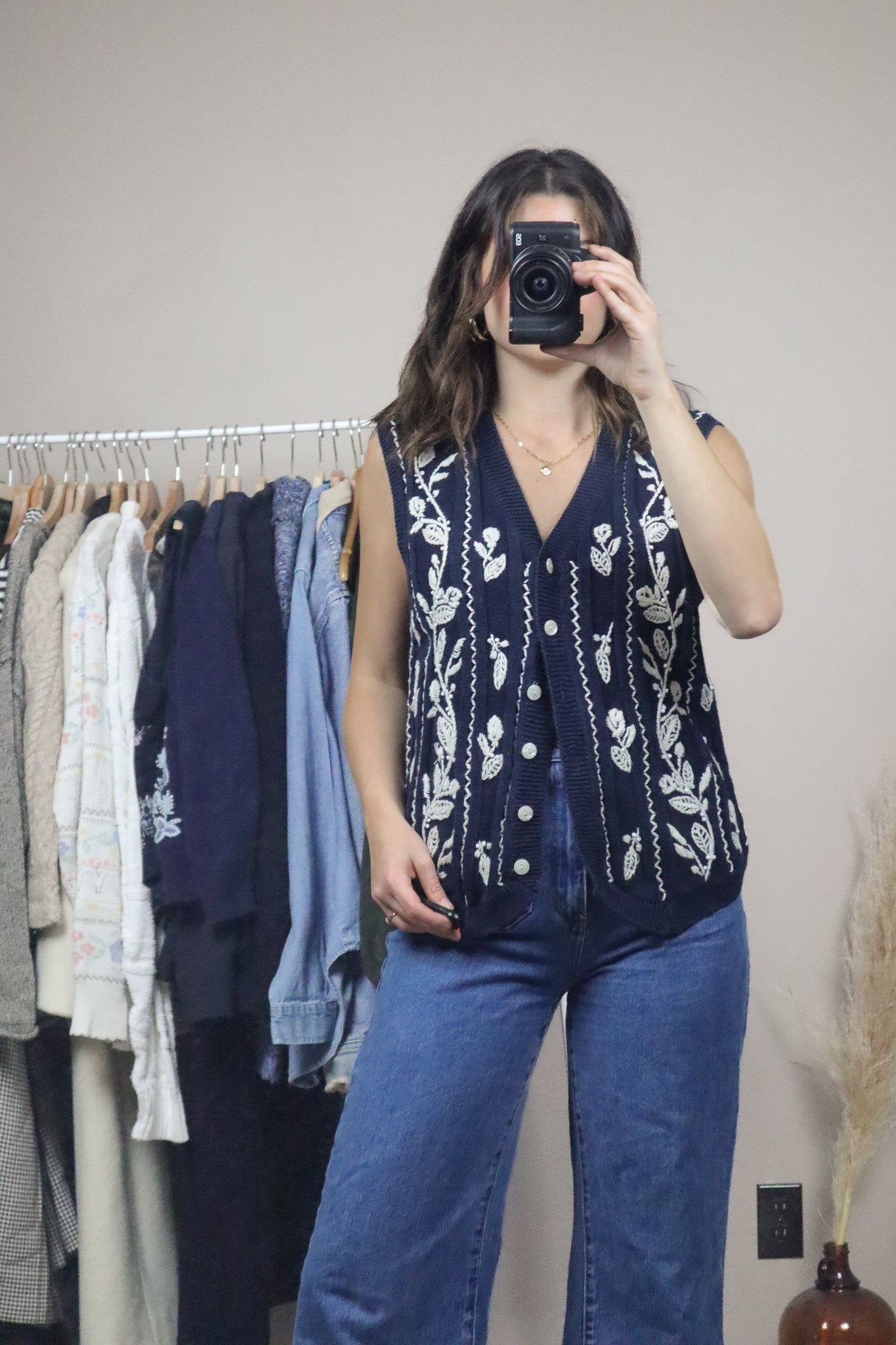 Vintage x Embroidered Knit Beaded Vest (S/M)