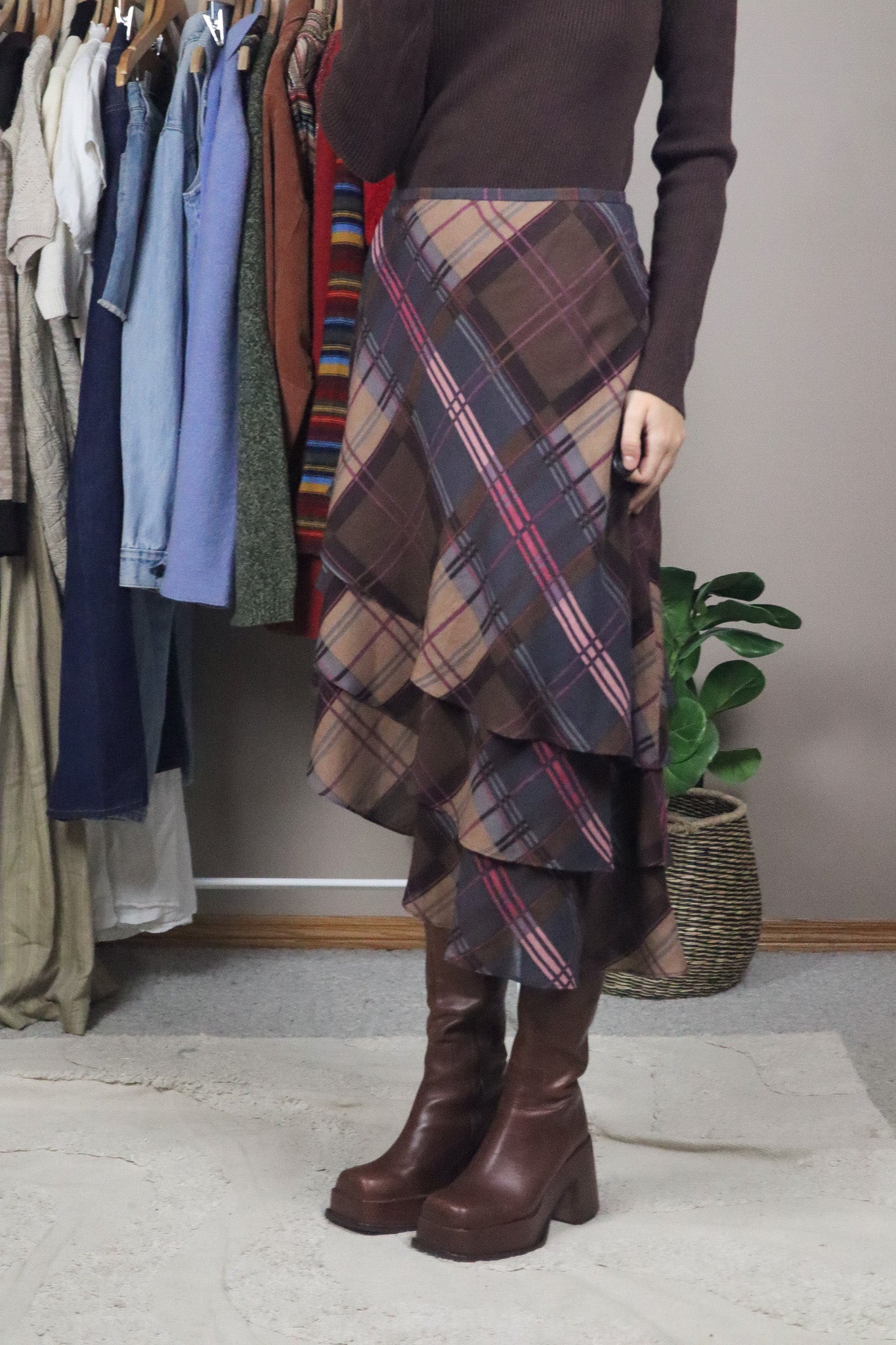 Vintage x Silk & Wool Plaid Skirt (6/8)