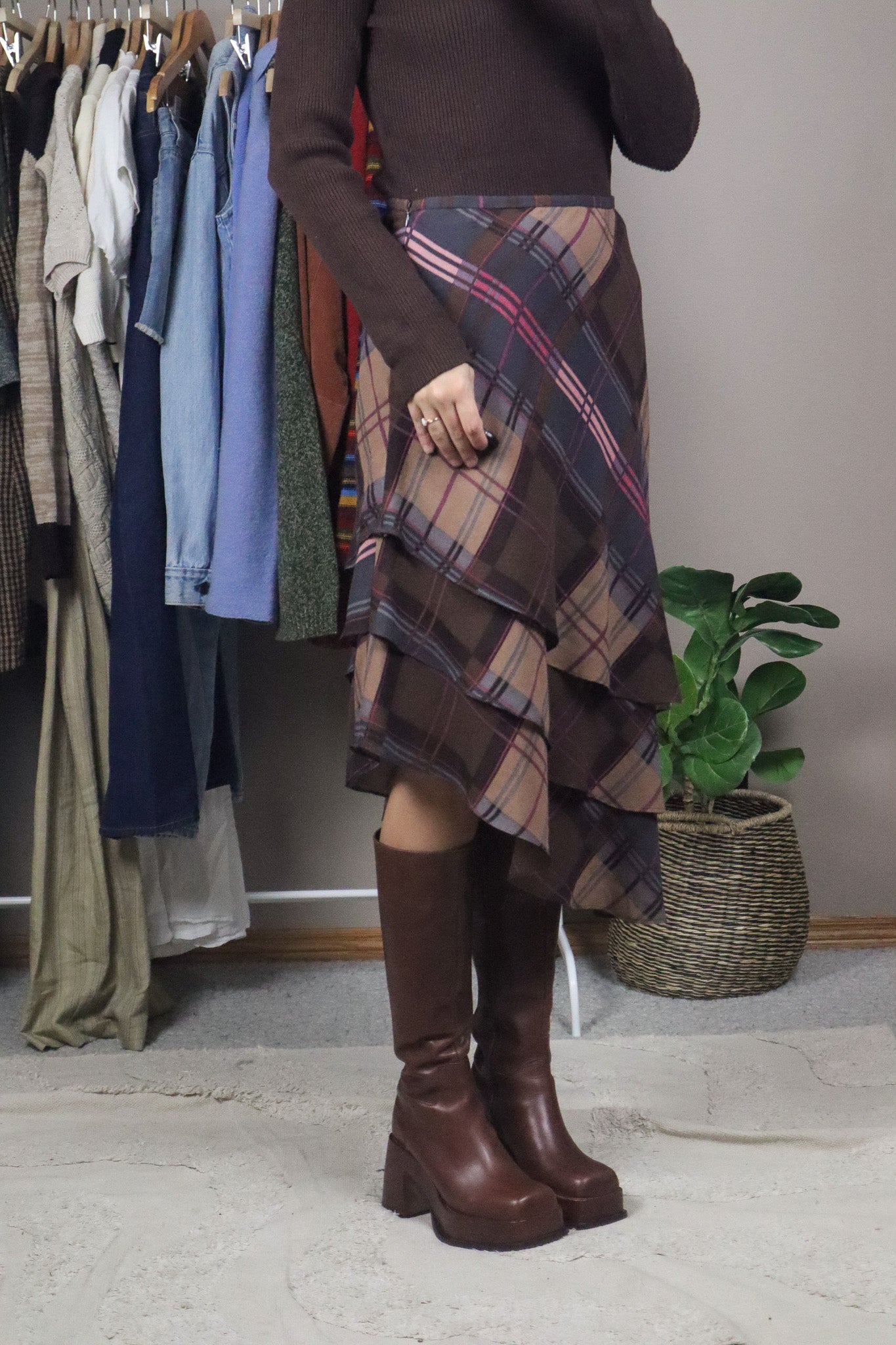 Vintage x Silk & Wool Plaid Skirt (6/8)