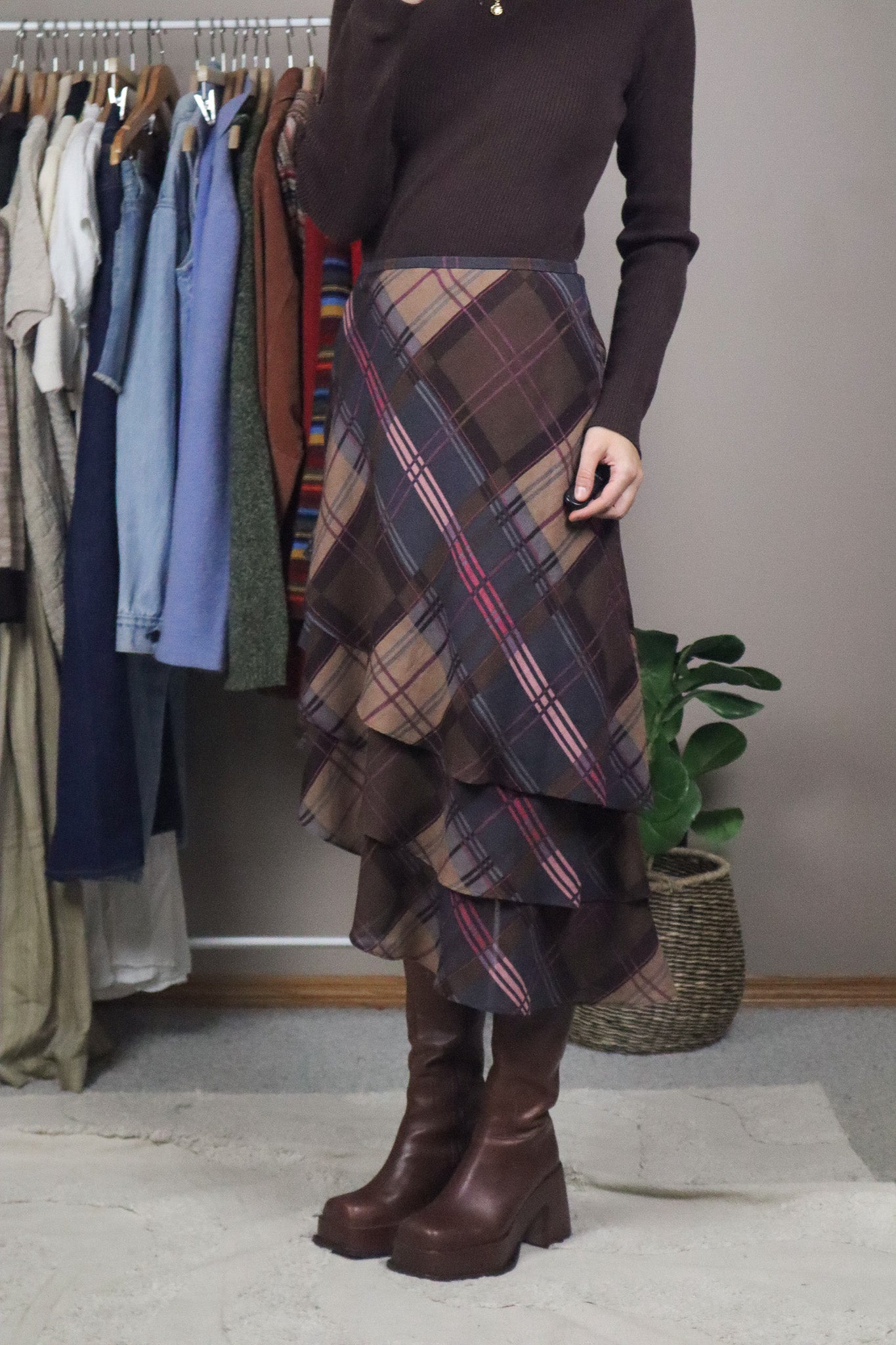Vintage x Silk & Wool Plaid Skirt (6/8)