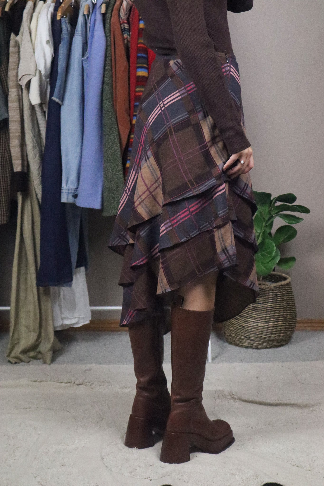 Vintage x Silk & Wool Plaid Skirt (6/8)