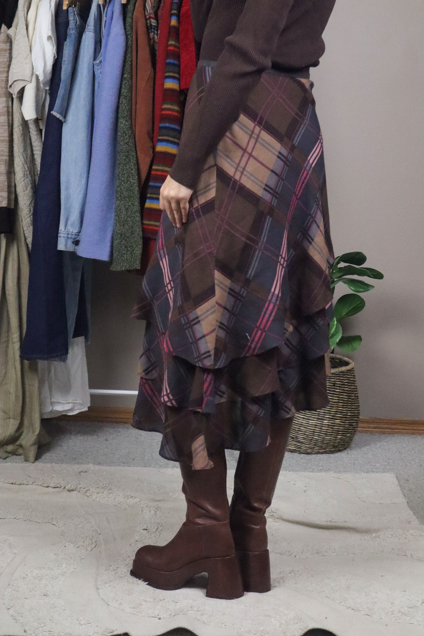 Vintage x Silk & Wool Plaid Skirt (6/8)