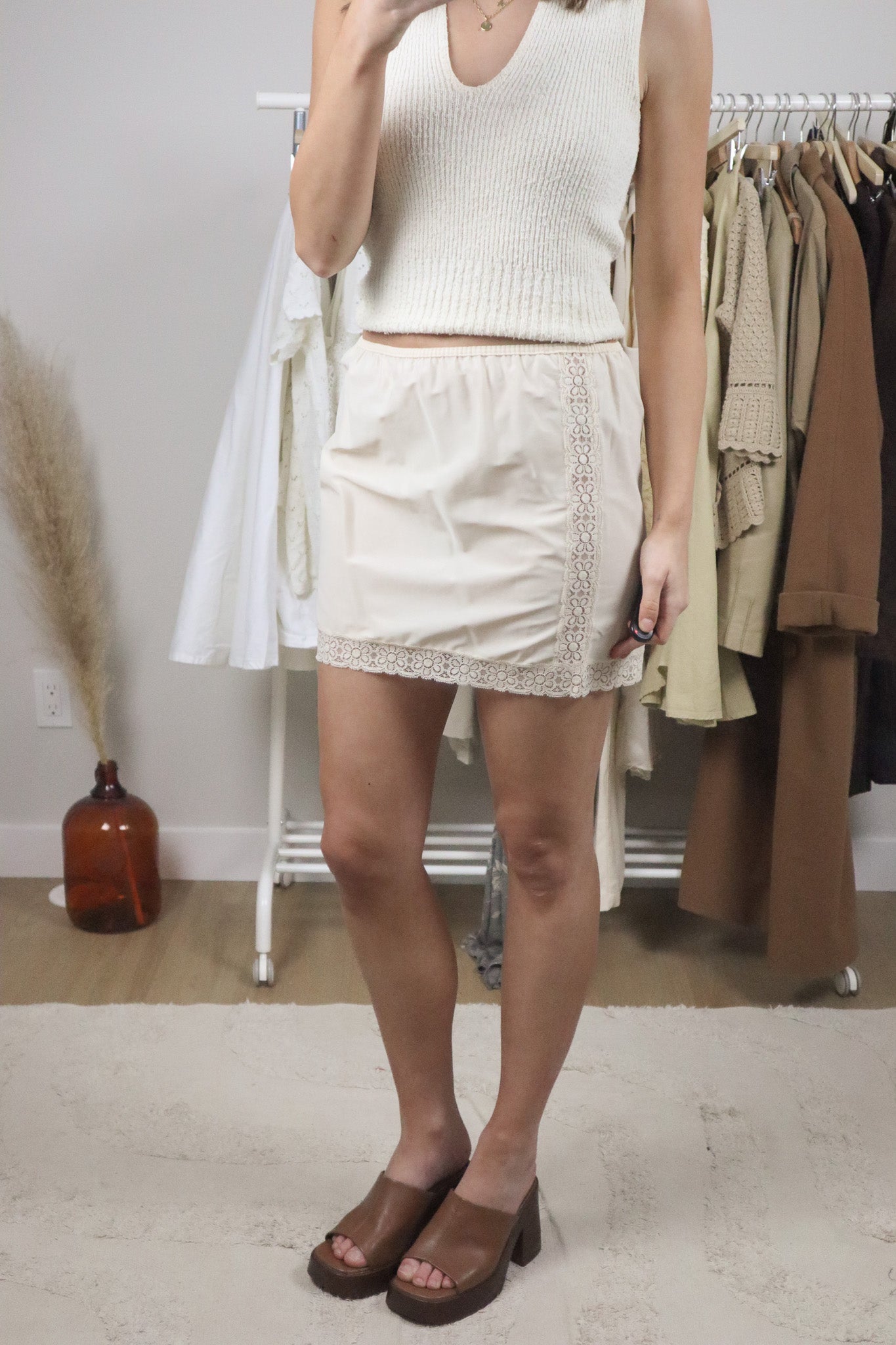 Vintage x Lace Mini Slip Skirt (XS)