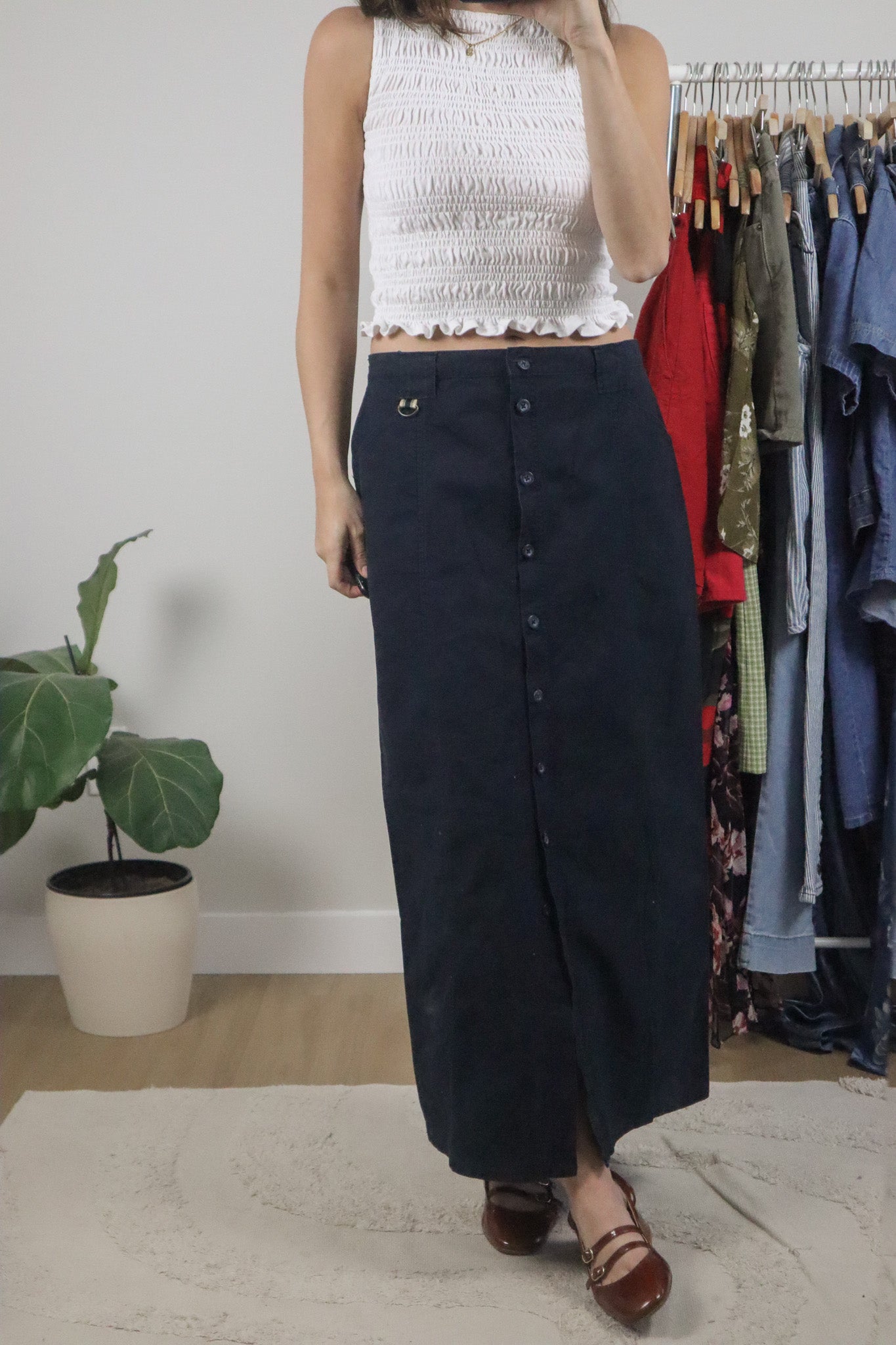 Vintage x Cotton Button Maxi Skirt (10)