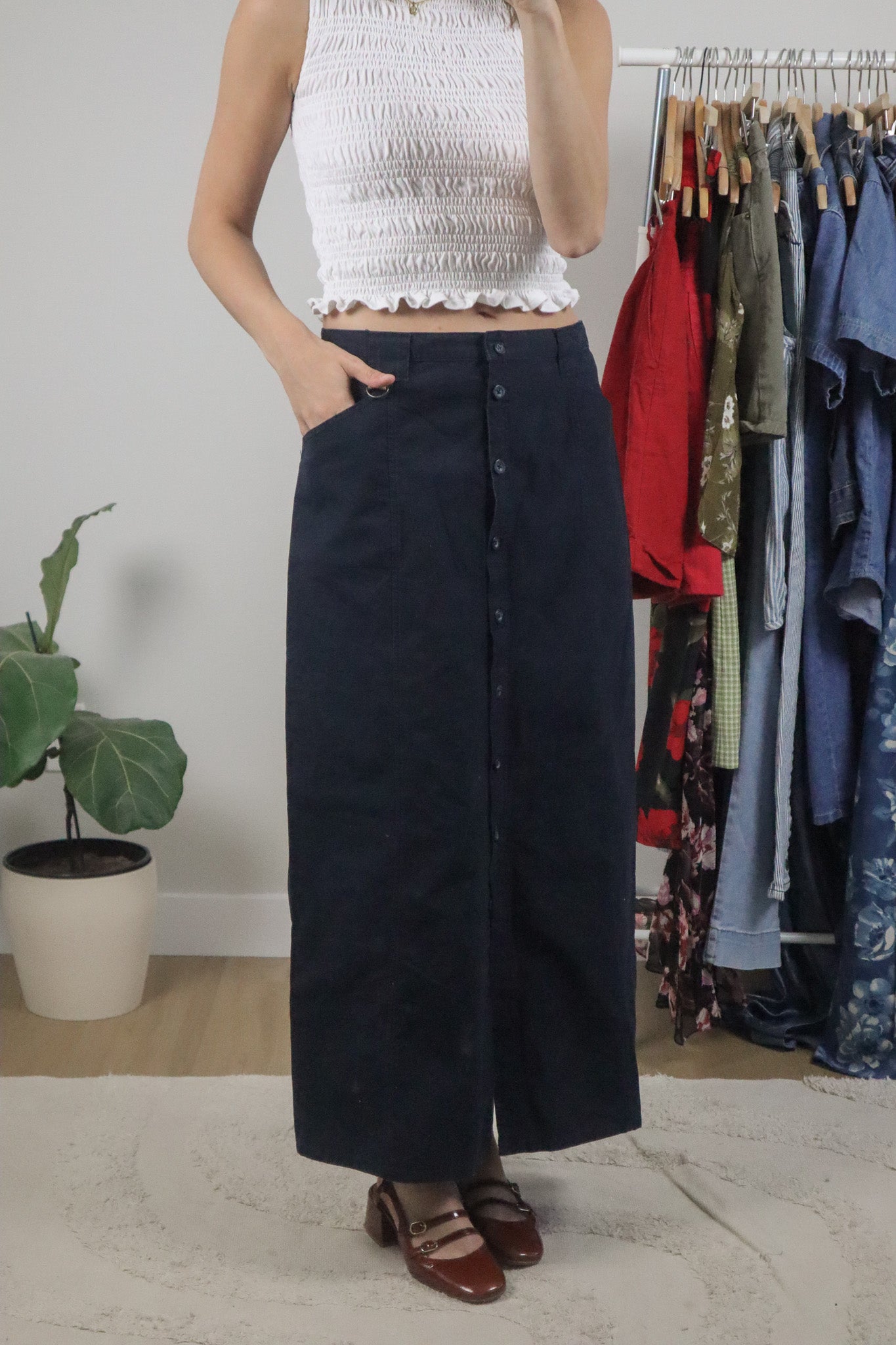 Vintage x Cotton Button Maxi Skirt (10)