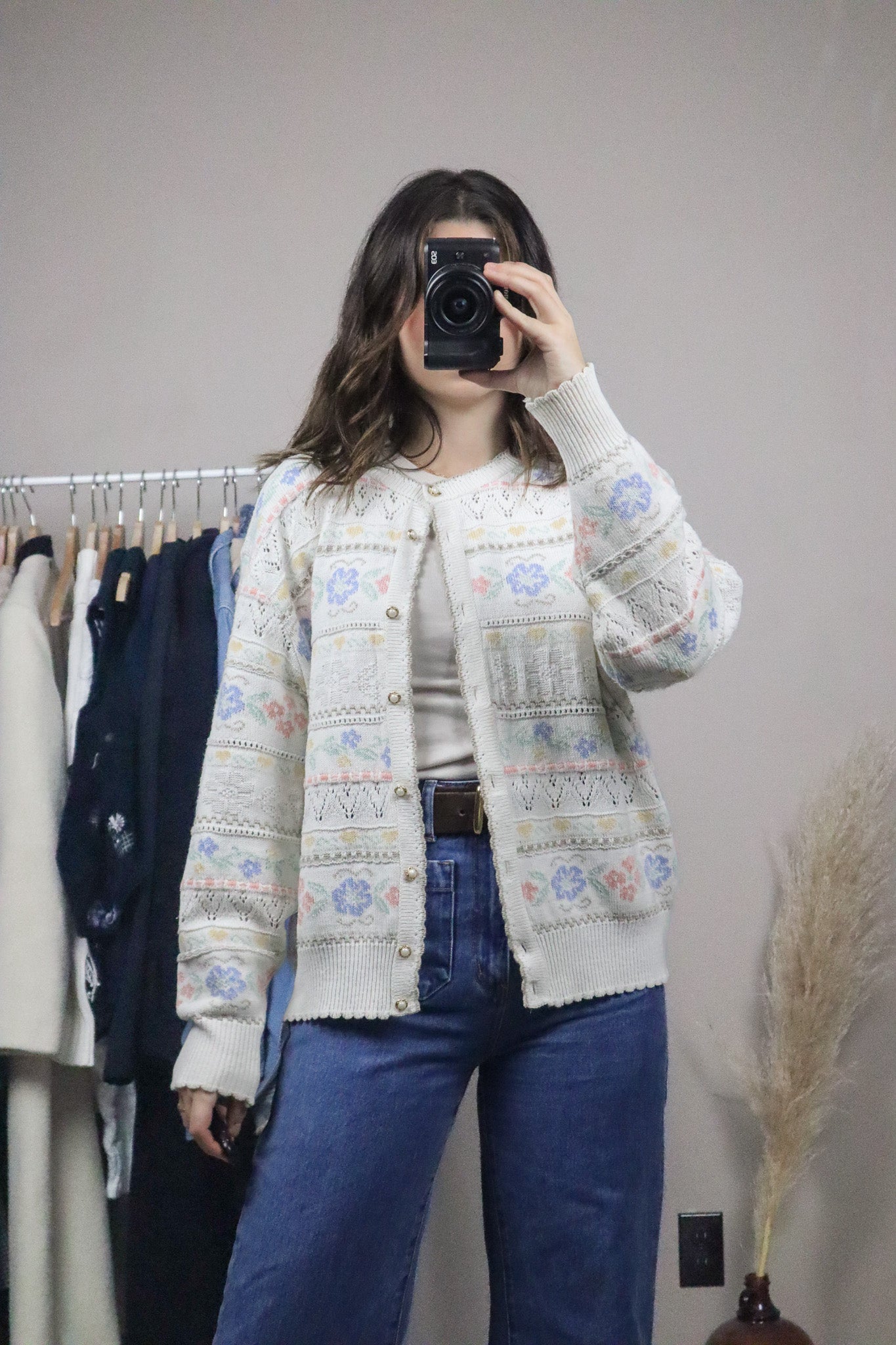 Made in UK x Vintage x Textured Floral Cardigan (L)