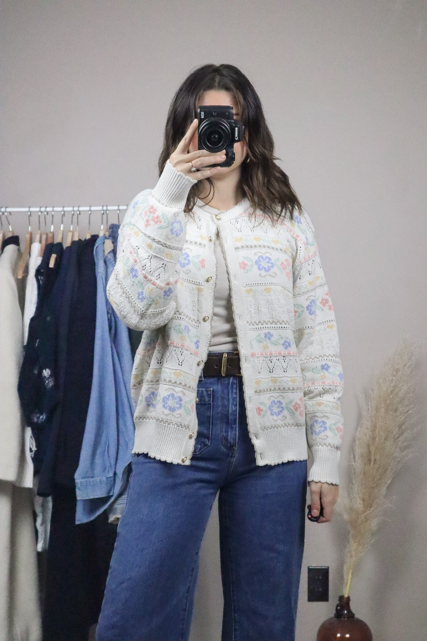 Made in UK x Vintage x Textured Floral Cardigan (L)