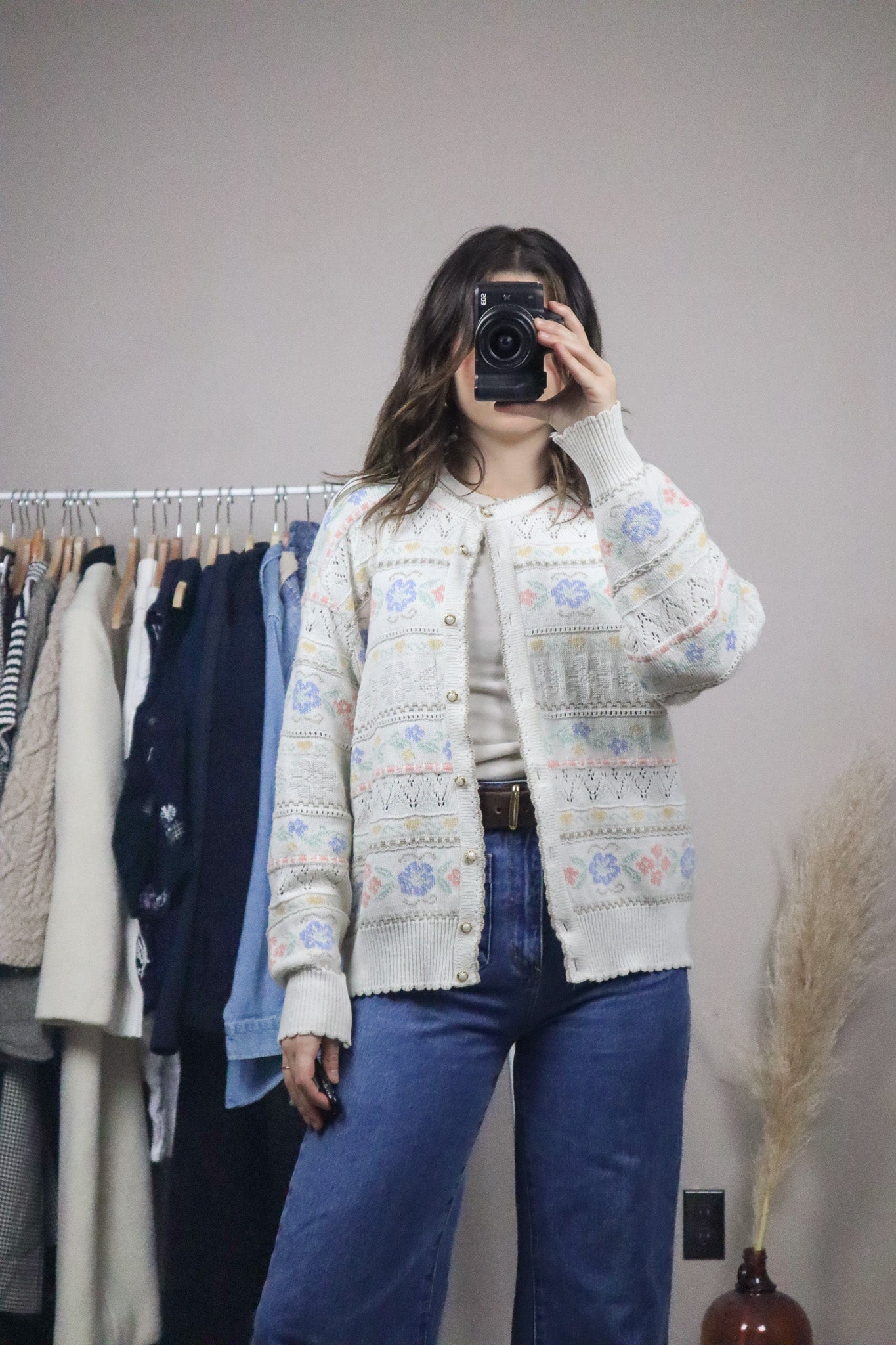Made in UK x Vintage x Textured Floral Cardigan (L)