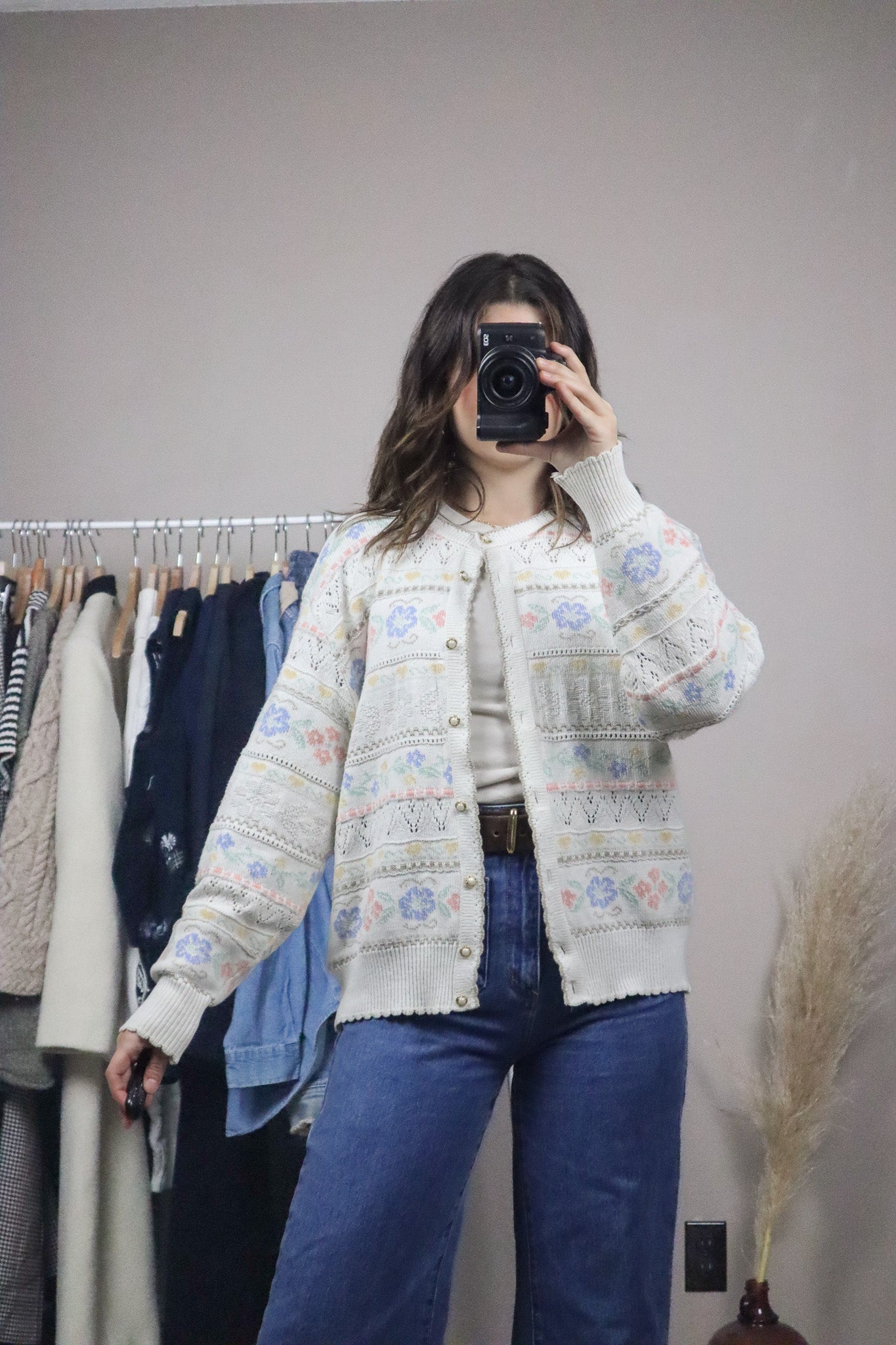Made in UK x Vintage x Textured Floral Cardigan (L)