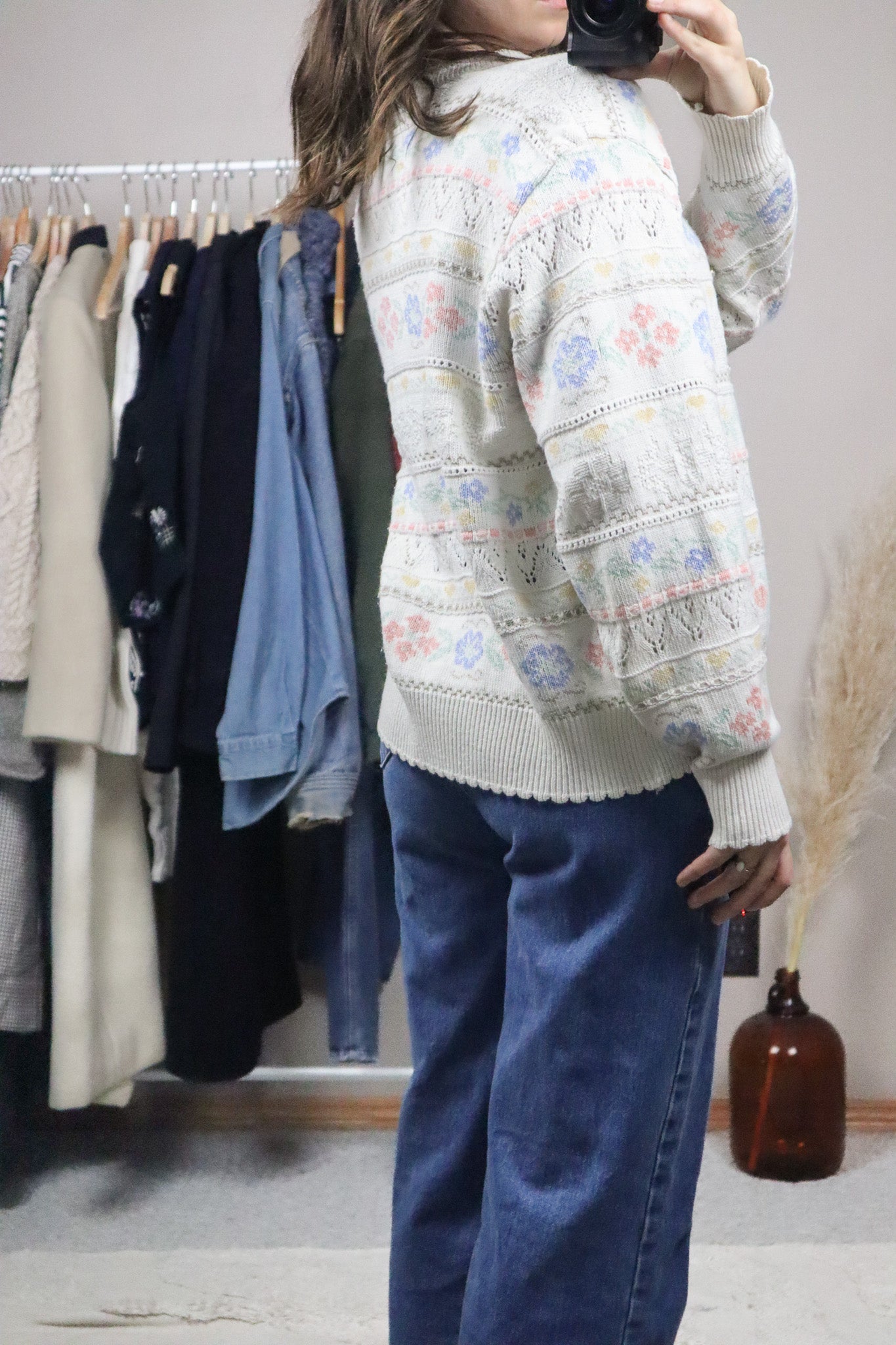 Made in UK x Vintage x Textured Floral Cardigan (L)