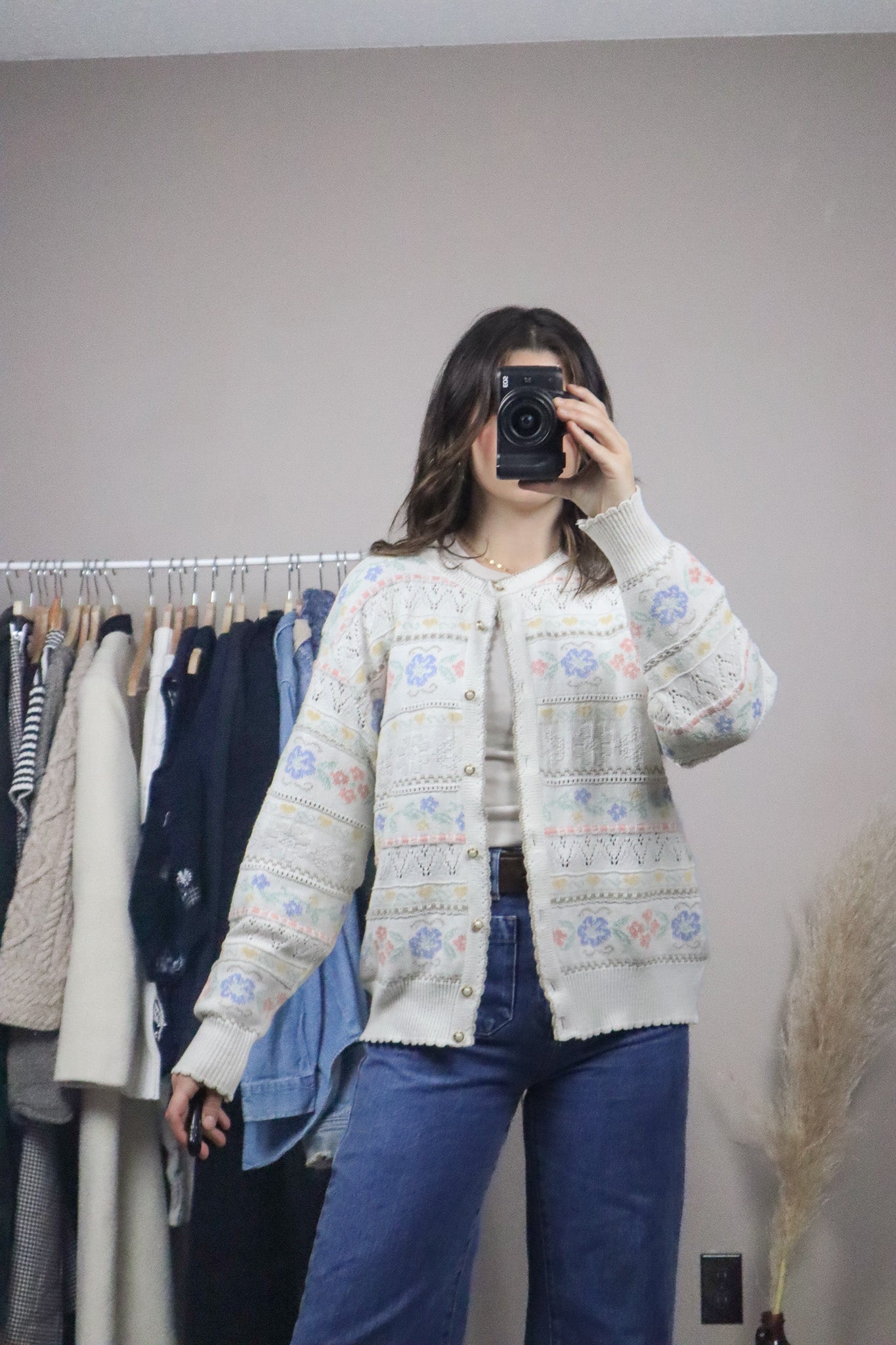 Made in UK x Vintage x Textured Floral Cardigan (L)