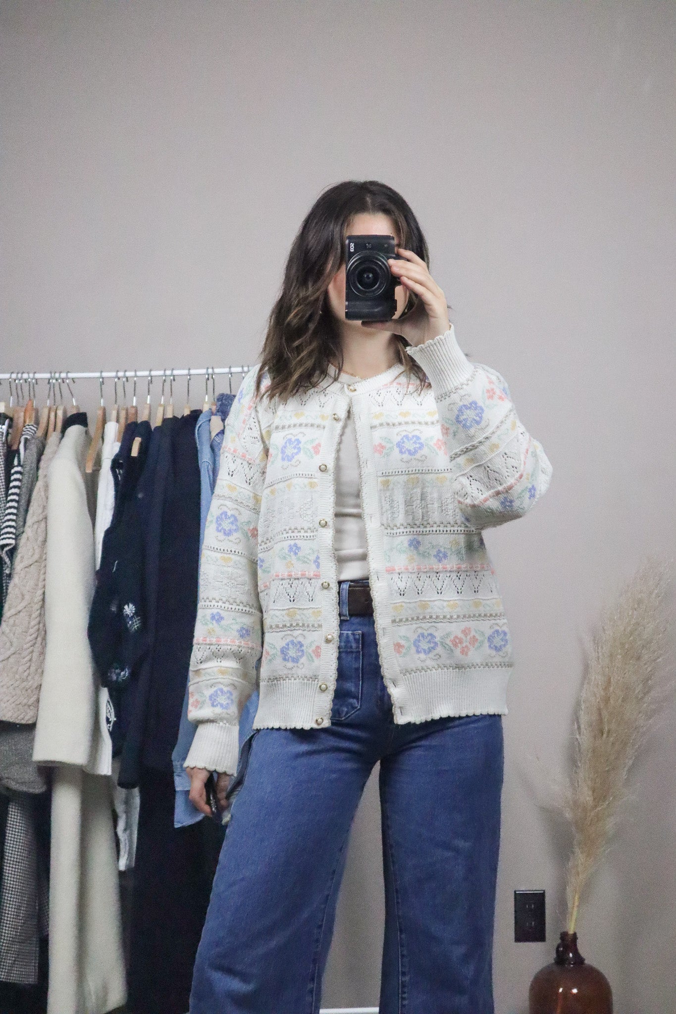 Made in UK x Vintage x Textured Floral Cardigan (L)