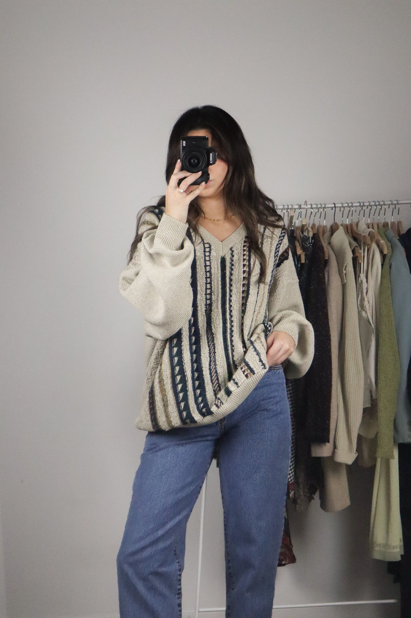 Vintage x Patterned V-Neck Sweater (L/XL)