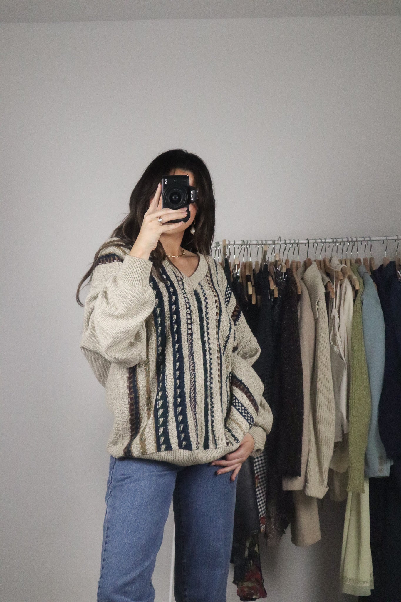 Vintage x Patterned V-Neck Sweater (L/XL)