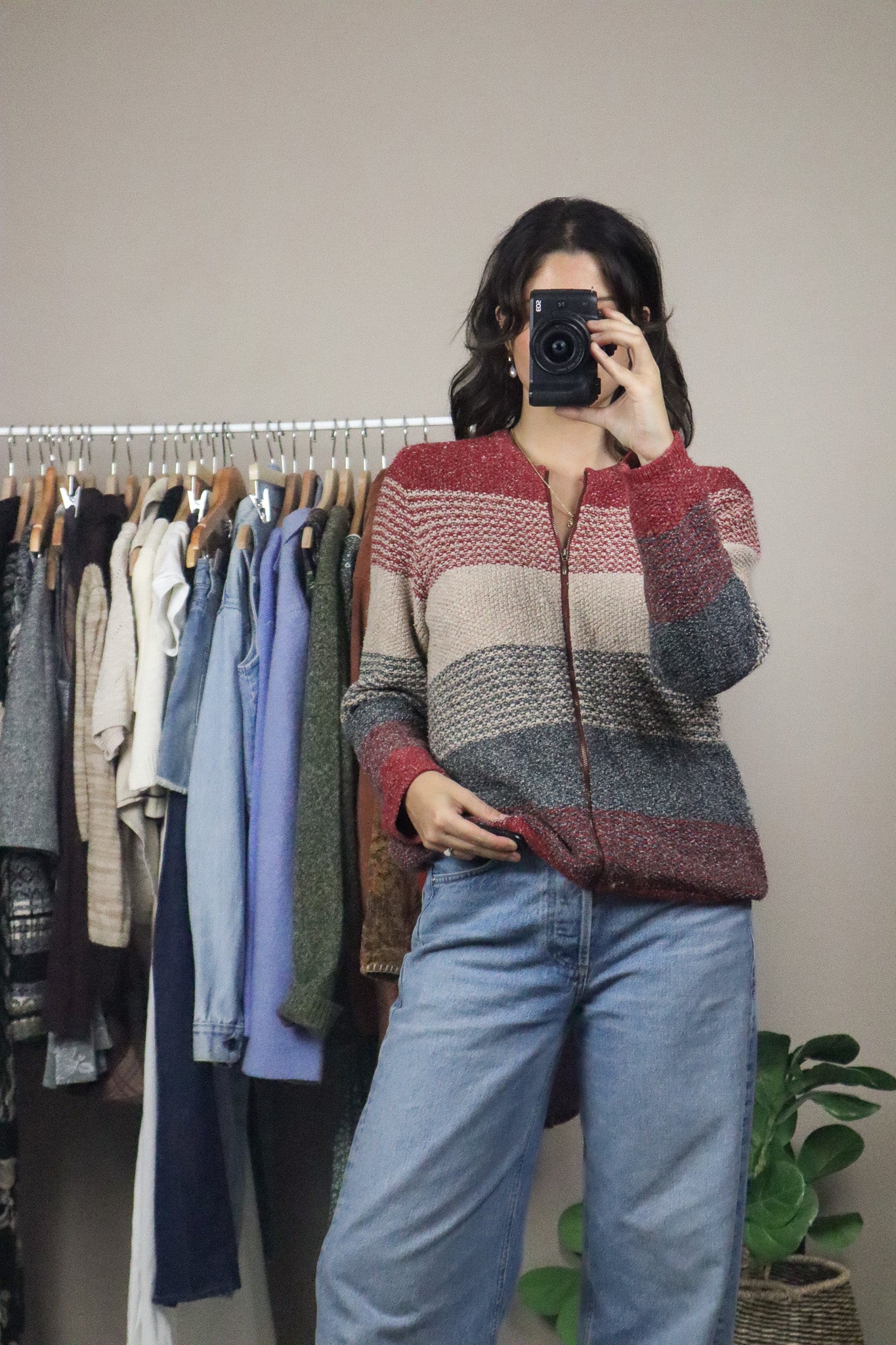 Vintage x Textured Striped Zip-Up (S)