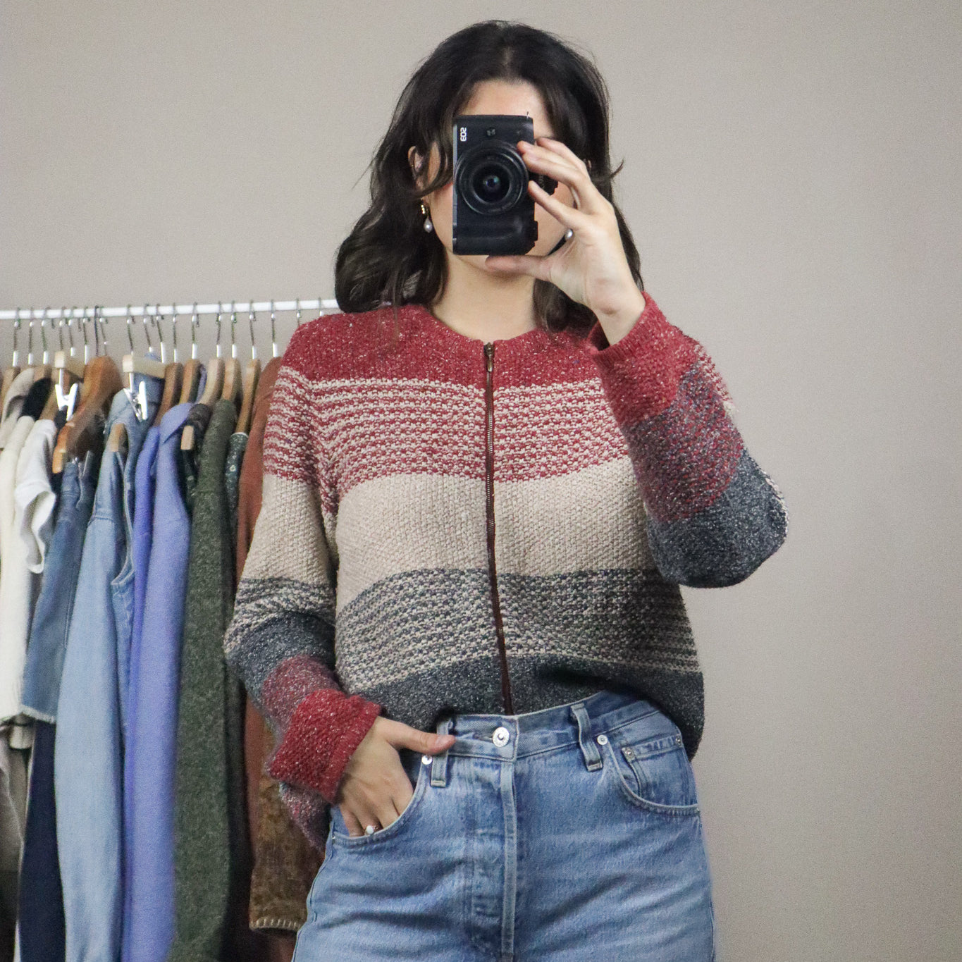 Vintage x Textured Striped Zip-Up (S)