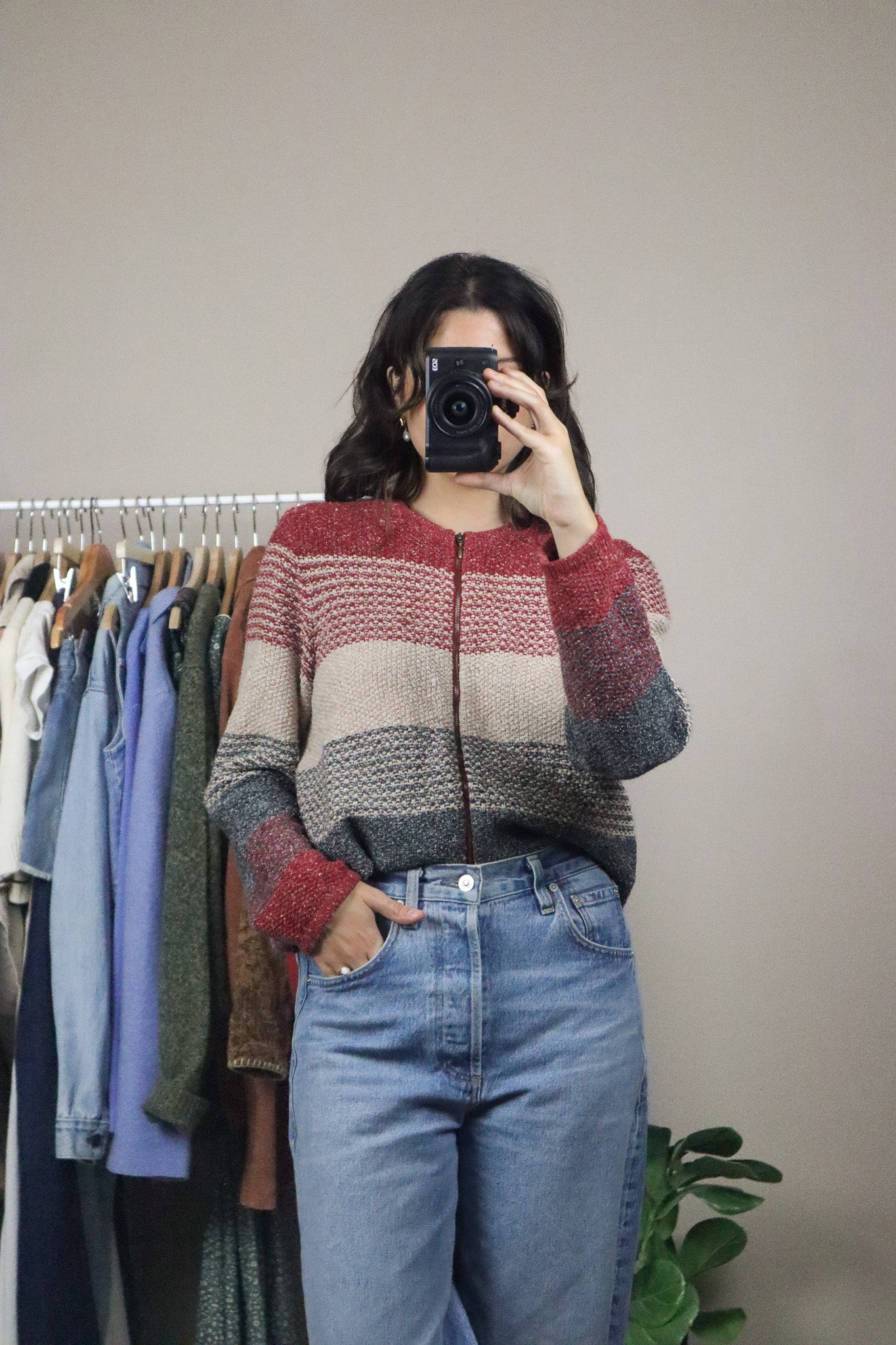 Vintage x Textured Striped Zip-Up (S)