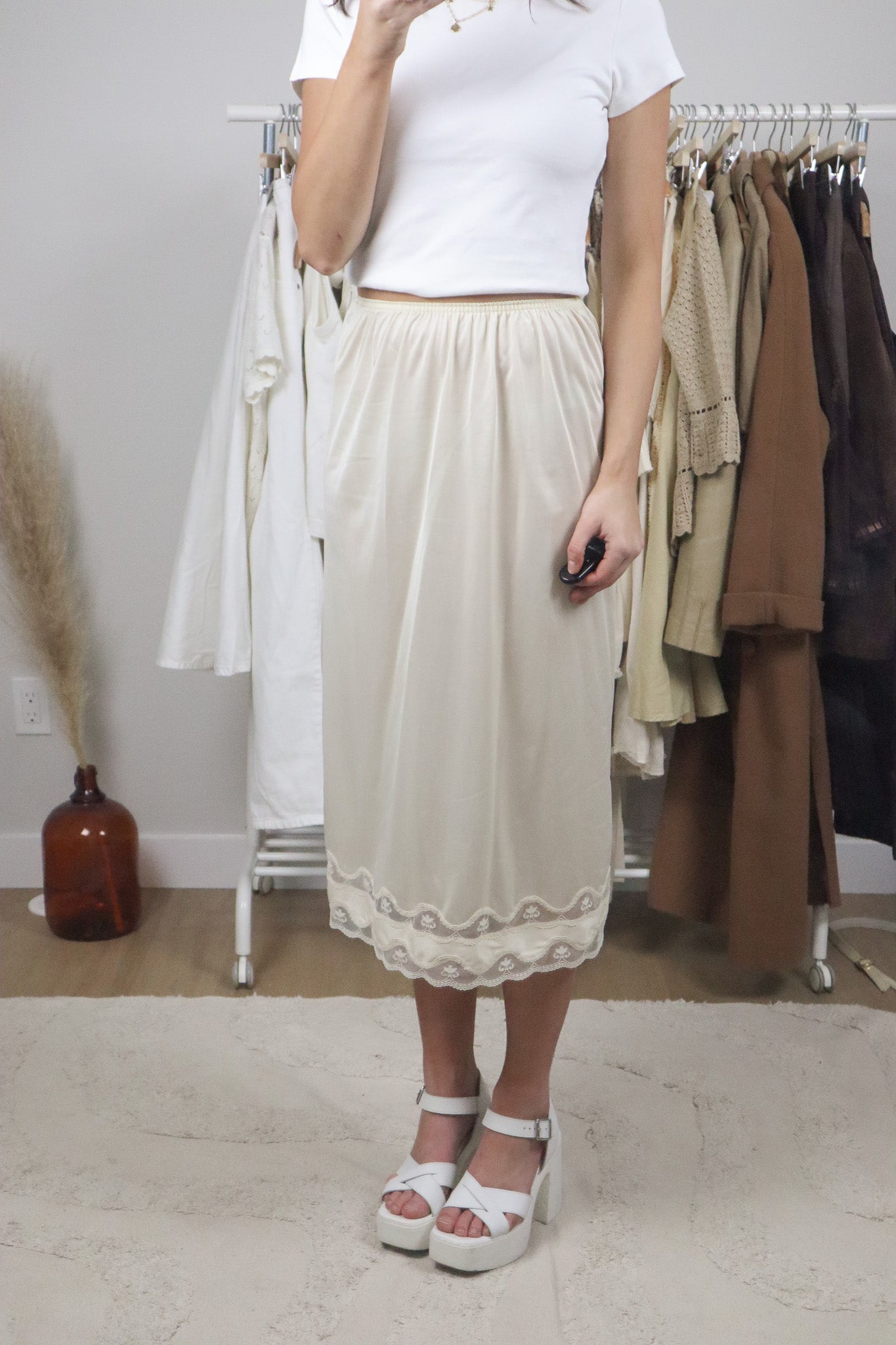 Vintage x Lace Midi Slip Skirt (XS)