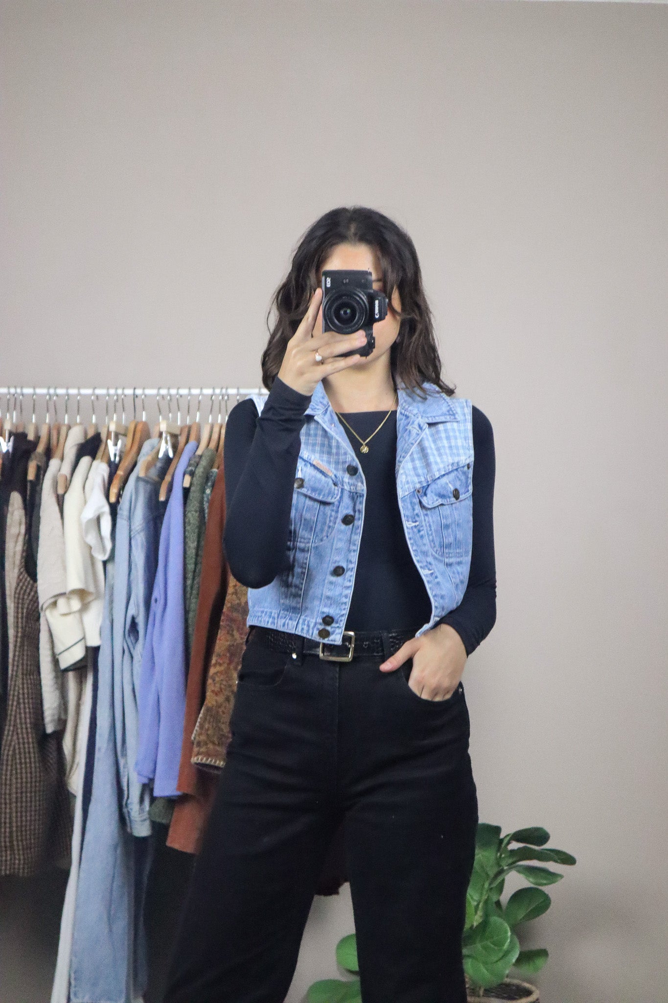Vintage x Cropped Denim Vest (XS/S)