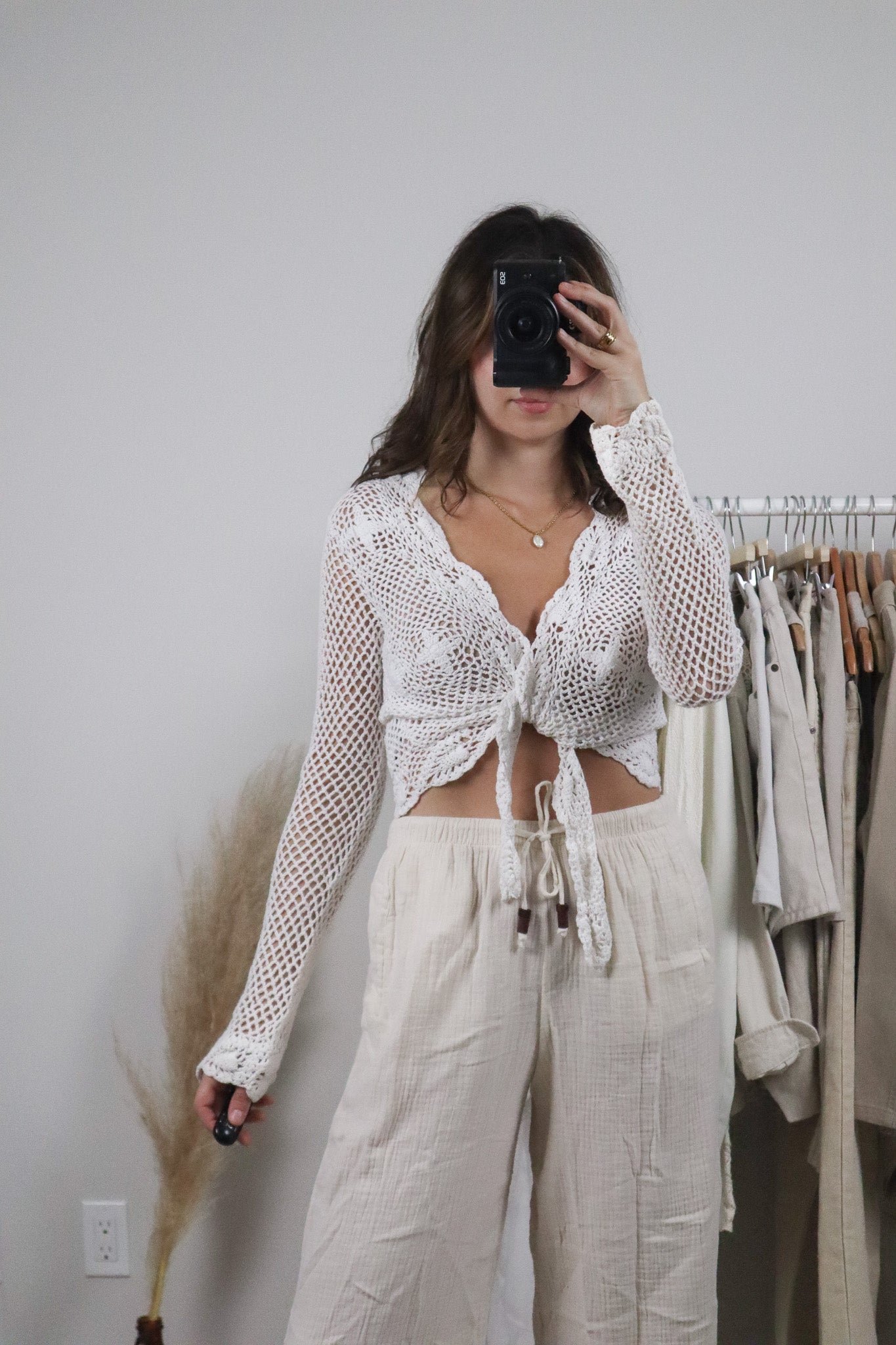 Vintage x Cotton Crochet Tie Cardigan (M)