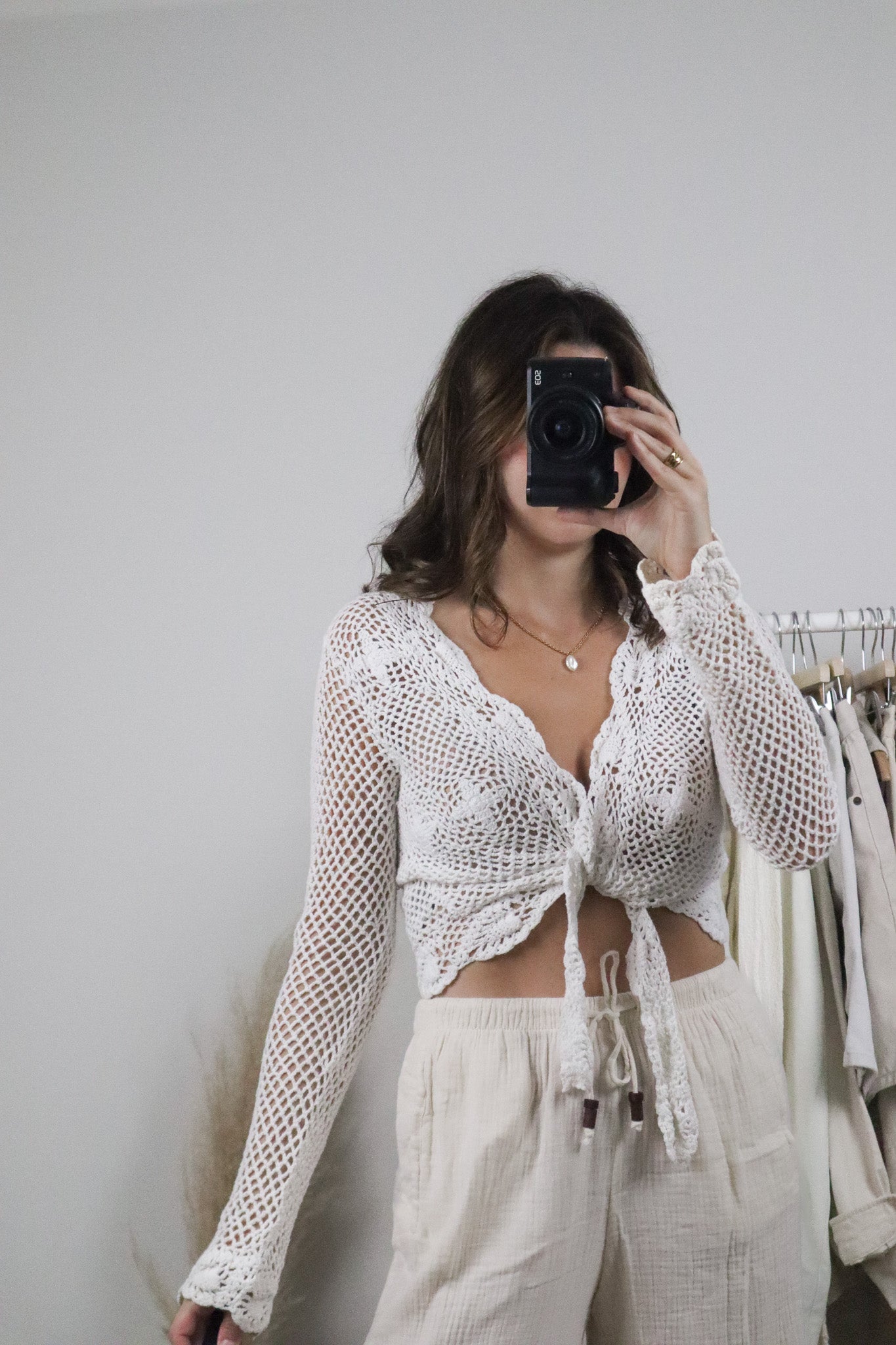 Vintage x Cotton Crochet Tie Cardigan (M)