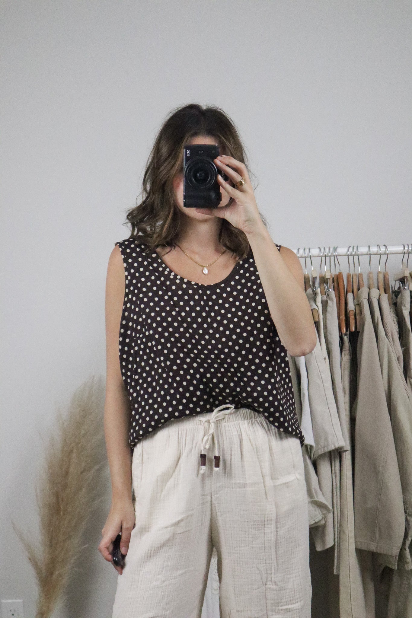 Made in Canada x Vintage x Cotton Polka Dot Tank (L)