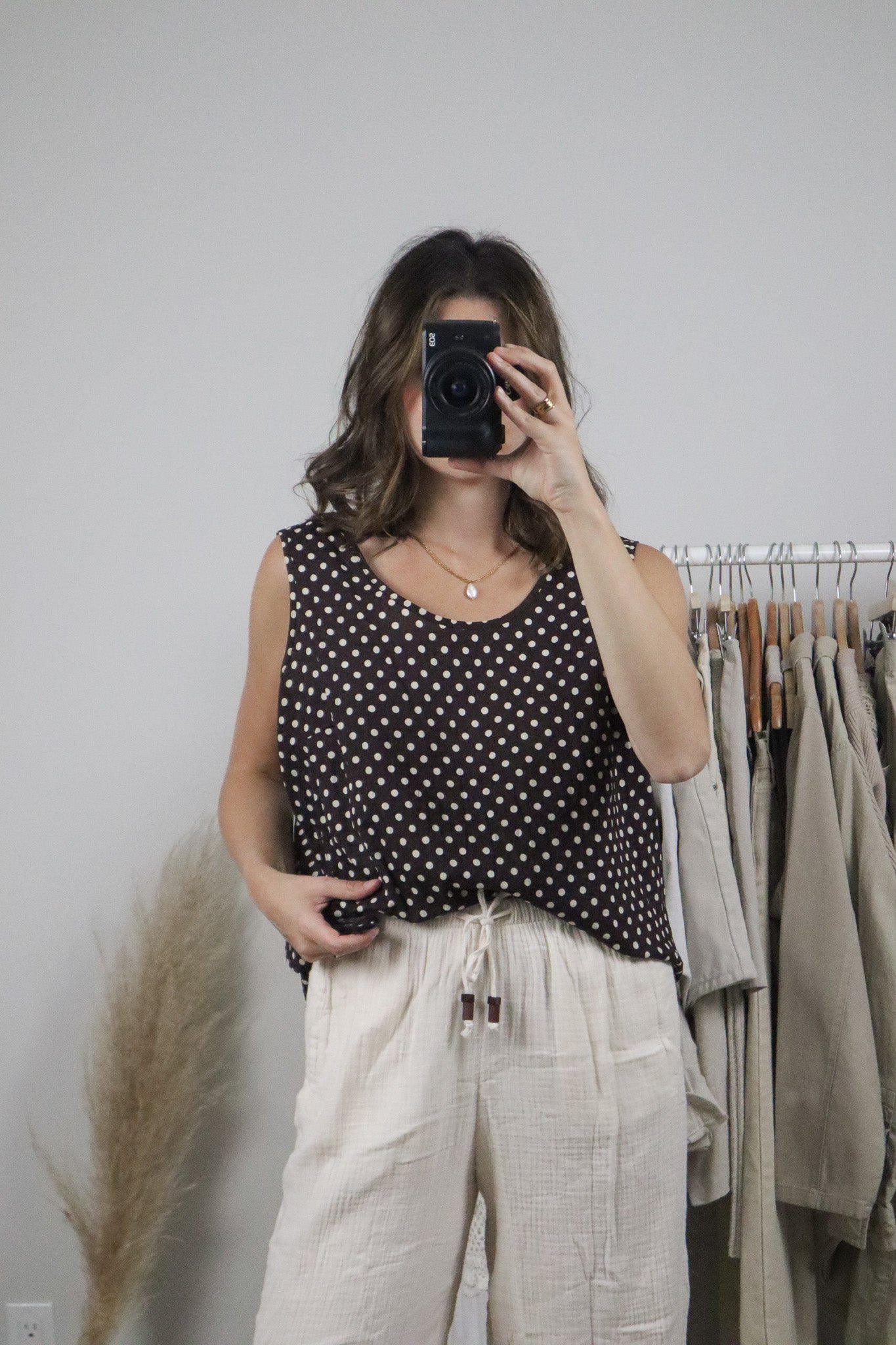 Made in Canada x Vintage x Cotton Polka Dot Tank (L)