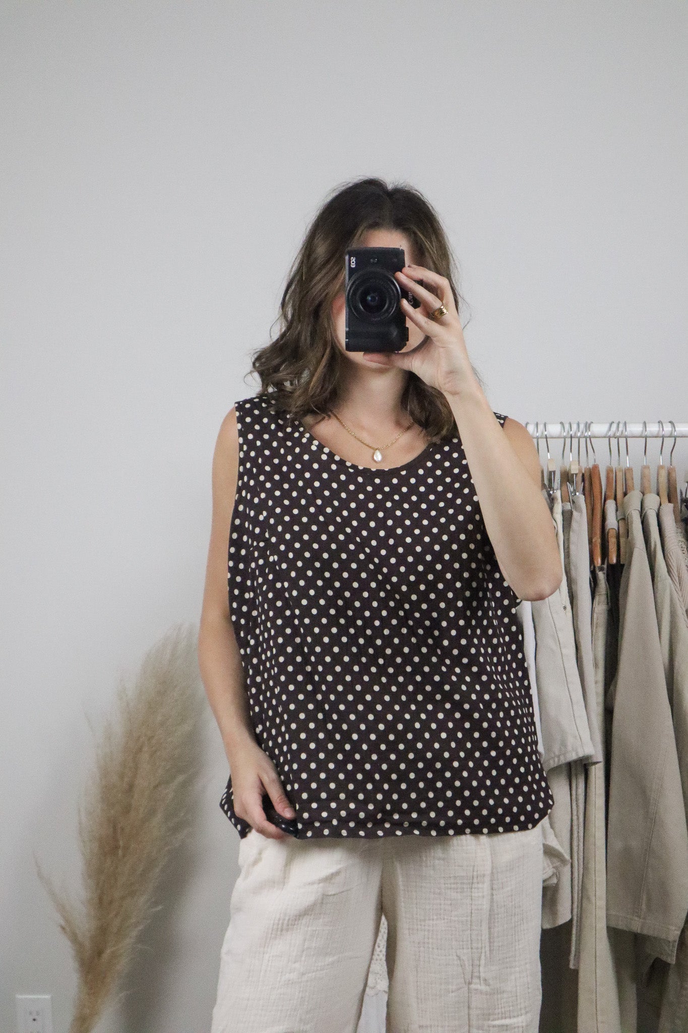 Made in Canada x Vintage x Cotton Polka Dot Tank (L)