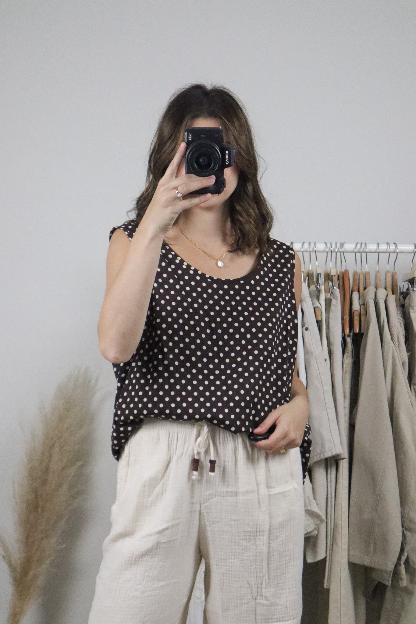 Made in Canada x Vintage x Cotton Polka Dot Tank (L)