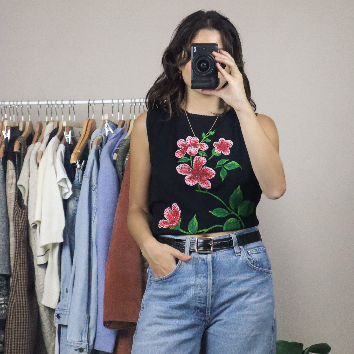 Vintage x Beaded Flower Tank (M)