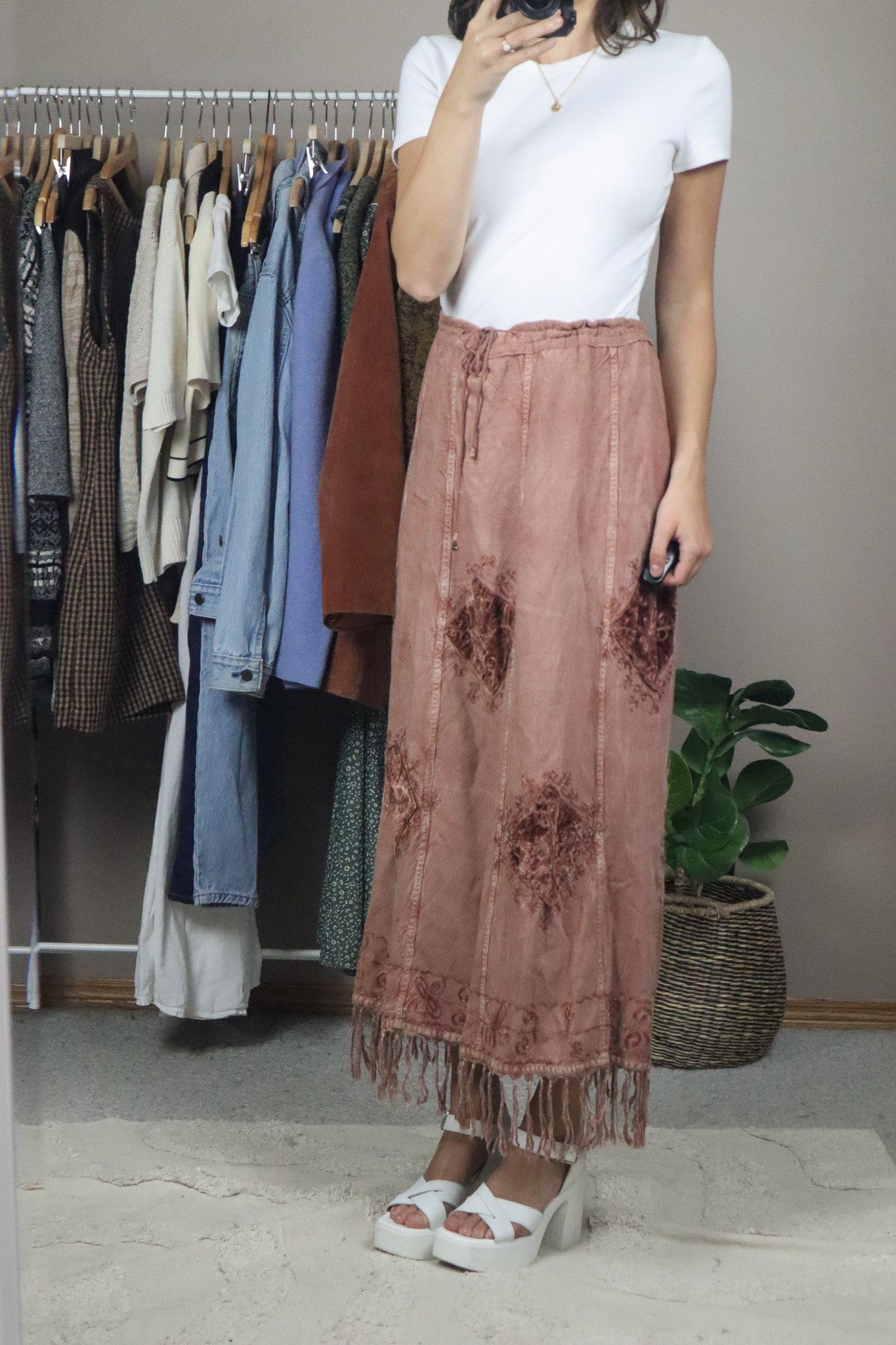 Vintage x Embroidered Fringe Maxi Skirt (M/L)