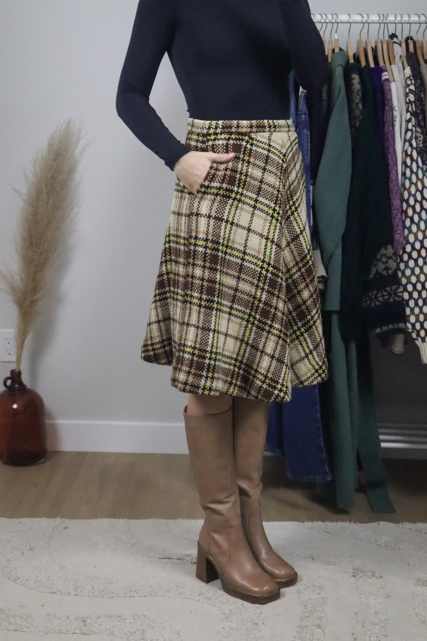 Vintage x Wool Blend Plaid Midi Skirt (4)