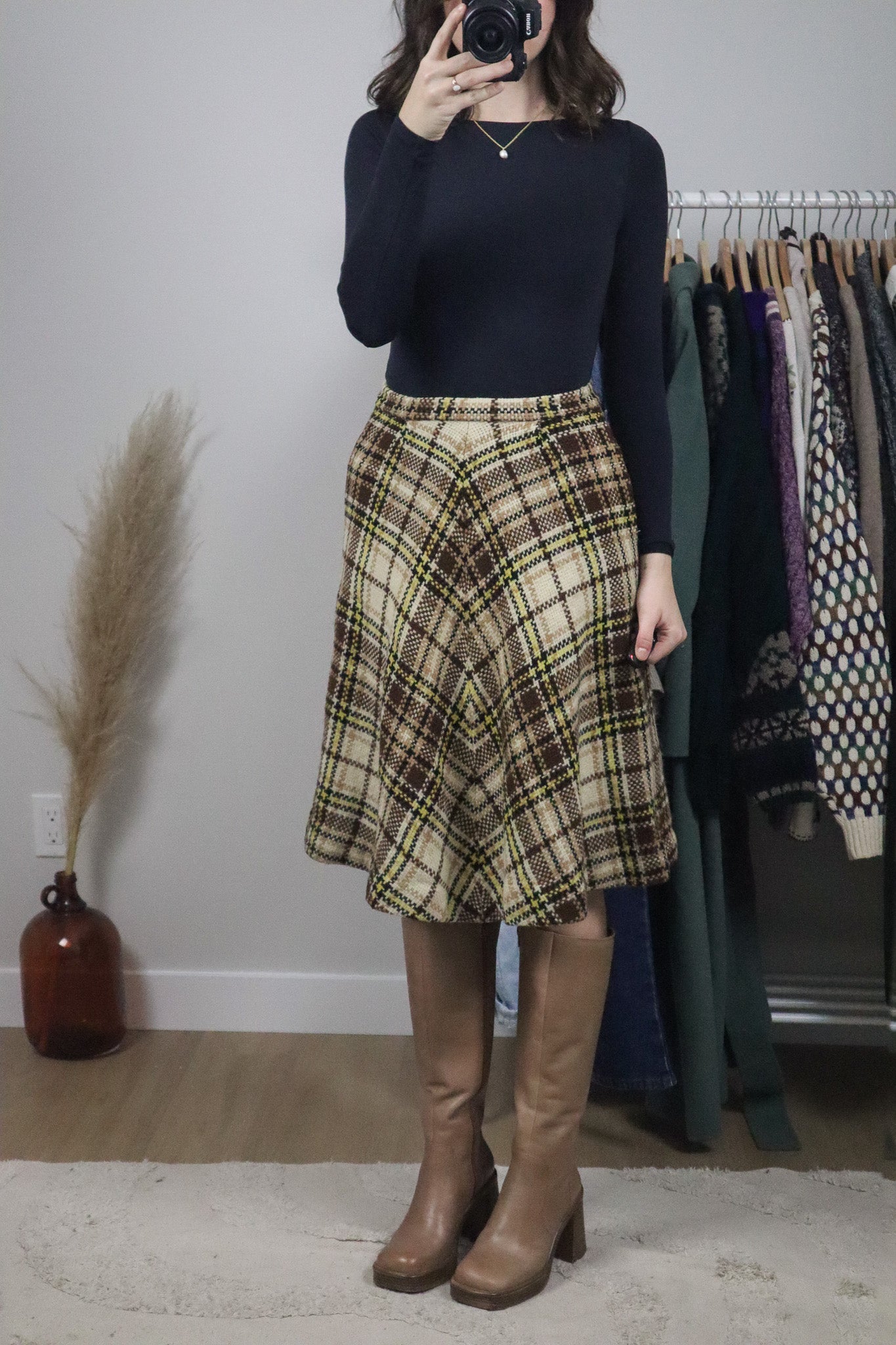 Vintage x Wool Blend Plaid Midi Skirt (4)