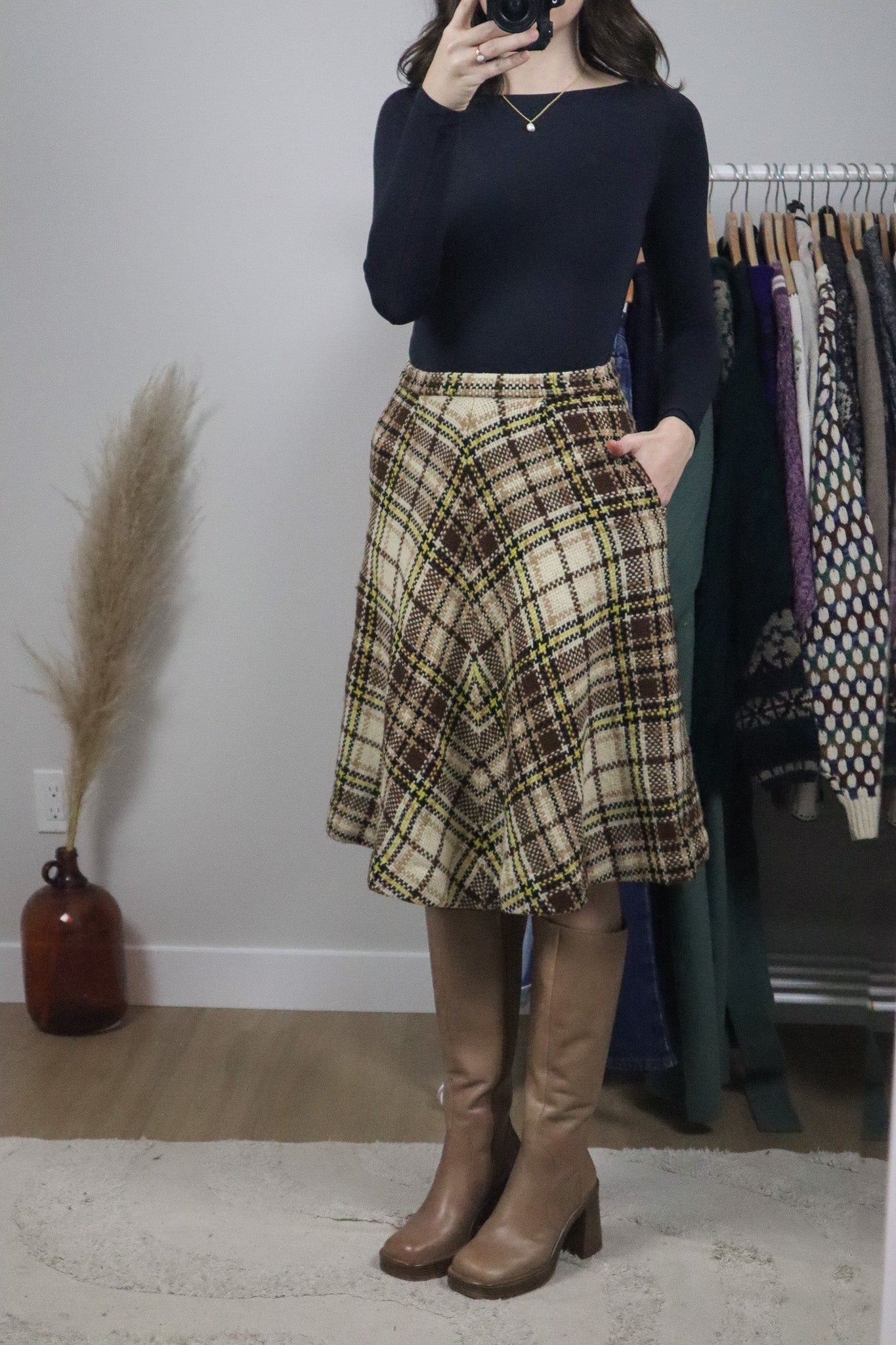 Vintage x Wool Blend Plaid Midi Skirt (4)