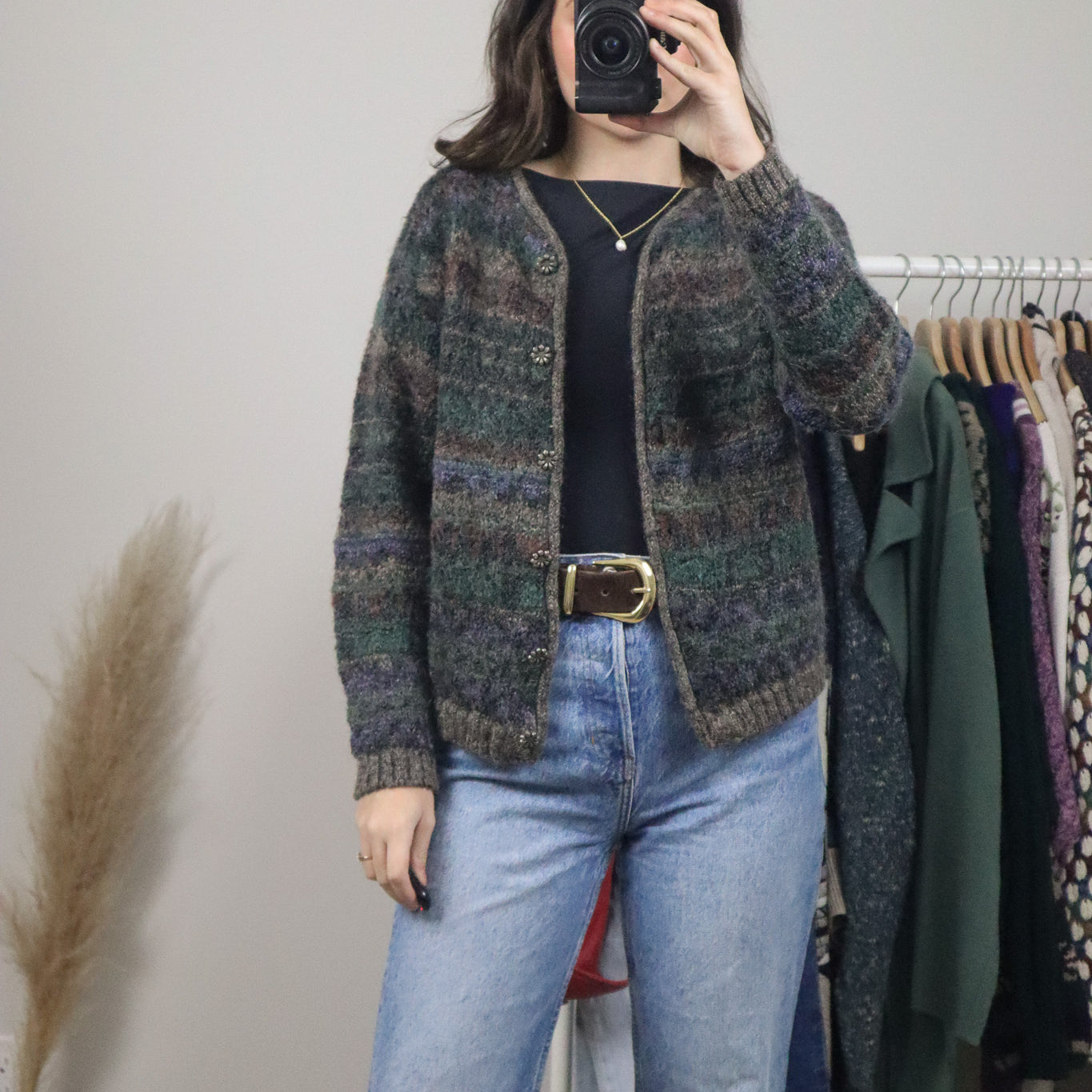 Made in USA x Vintage x Mohair Blend Multi-Coloured Cardigan (S)